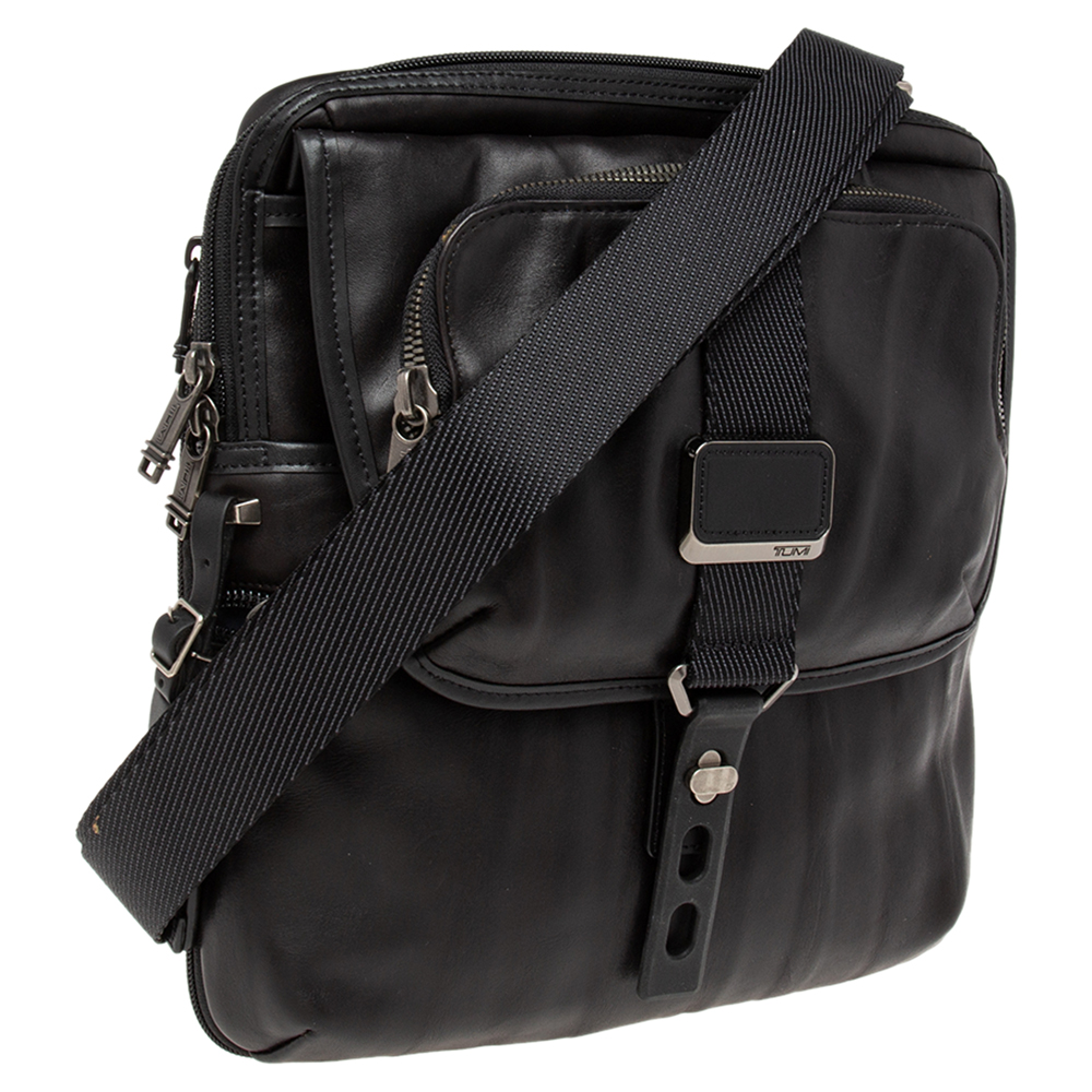 Tumi Black Leather Alpha Bravo Arnold Zip Messenger Bag - buy at the ...
