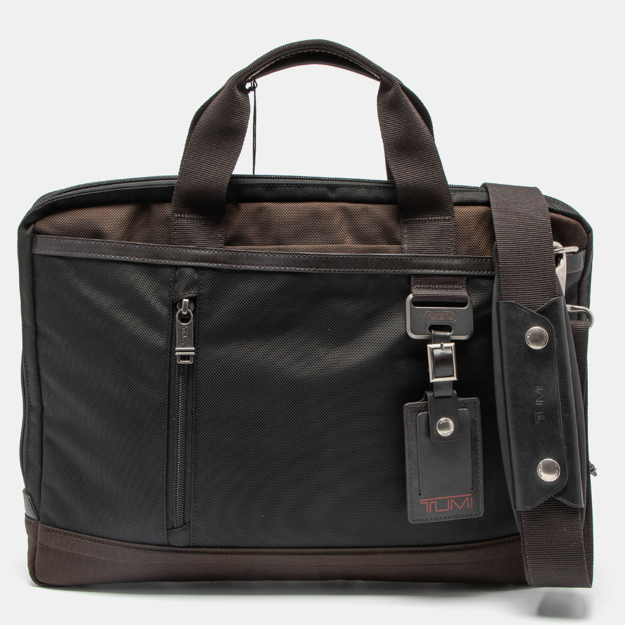 Tumi Black/Brown Nylon and Leather Burke Portfolio Slim Bag