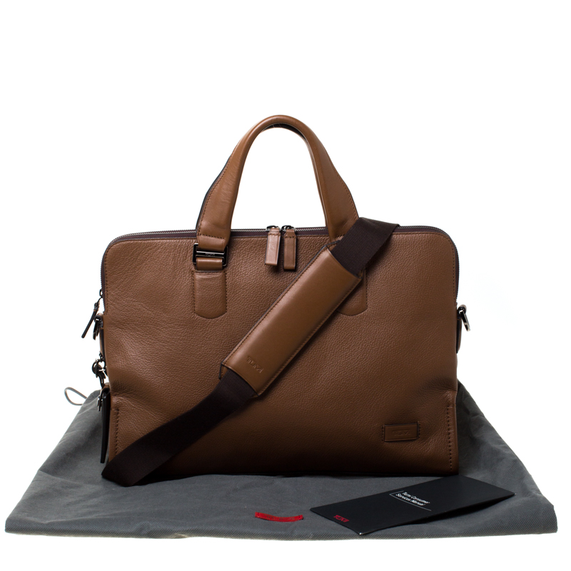 tumi brown leather briefcase