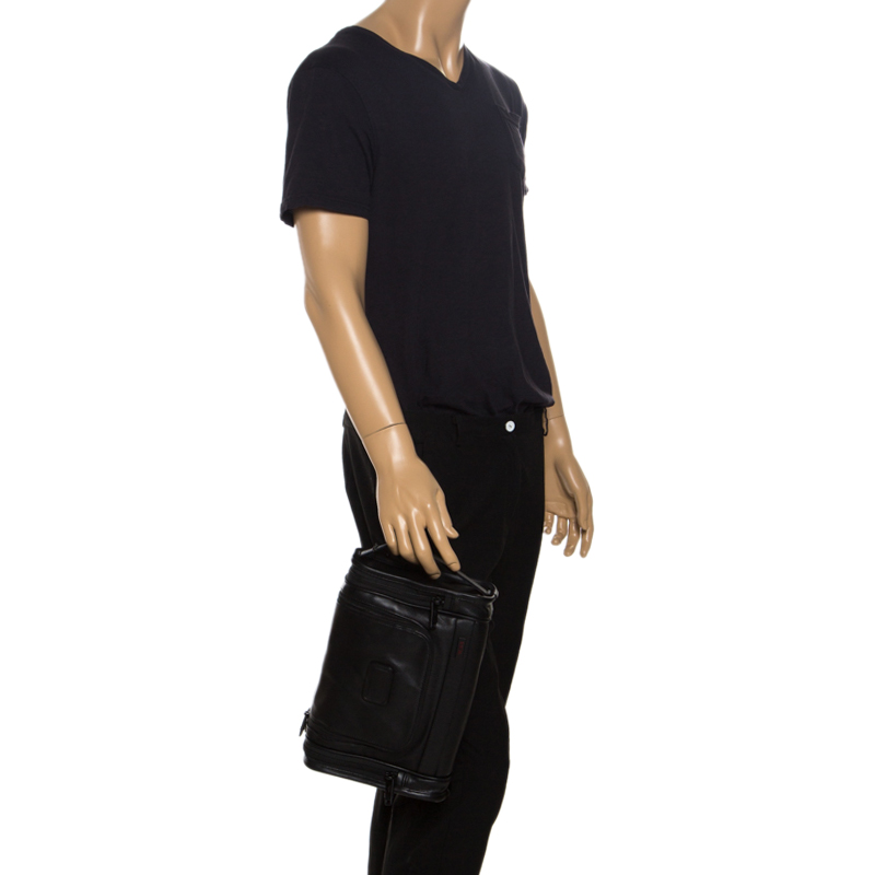 

Tumi Black Leather Alpha II Hanging Travel Clutch
