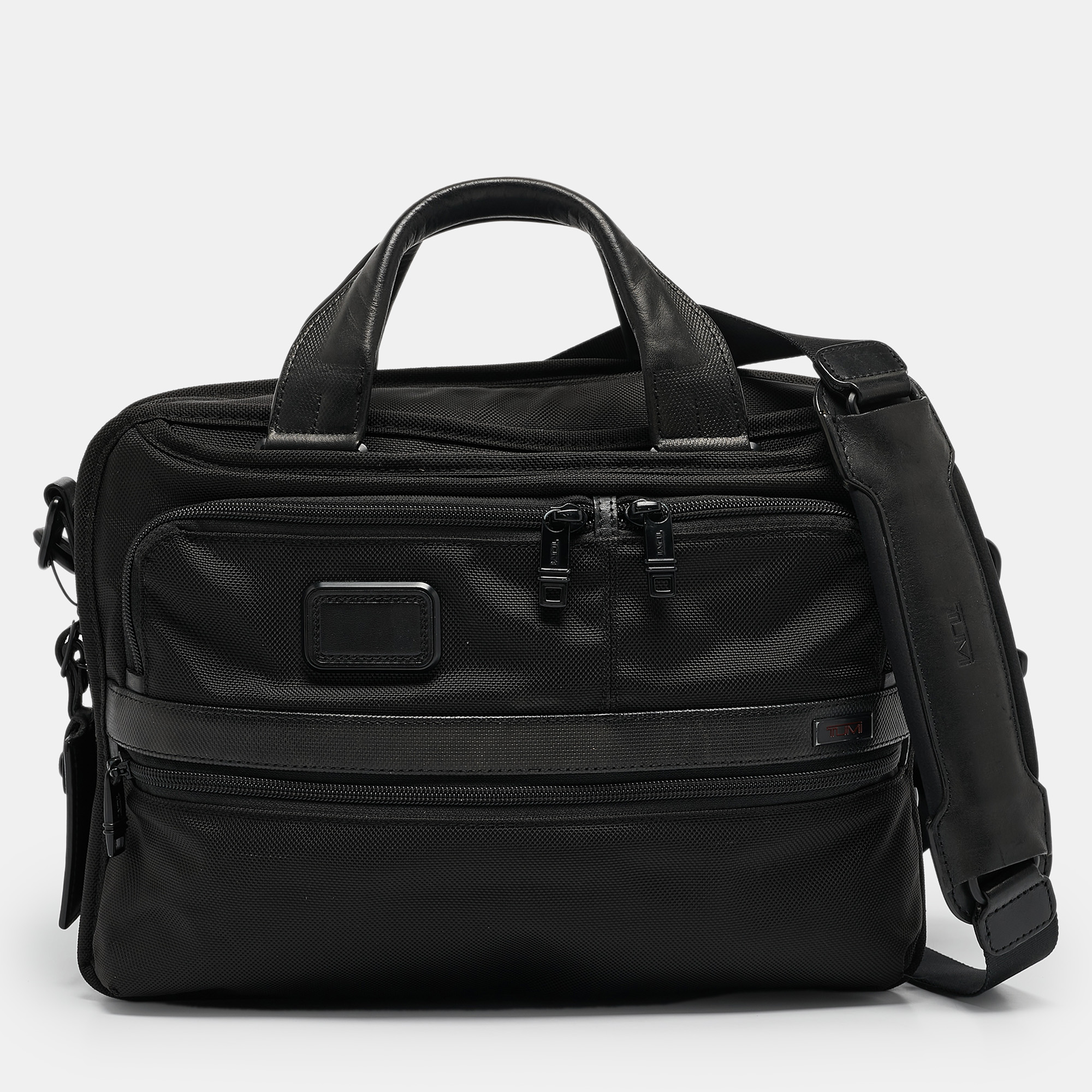 

TUMI Black Leather and Nylon Alpha 3 Expandable Organizer Laptop Bag