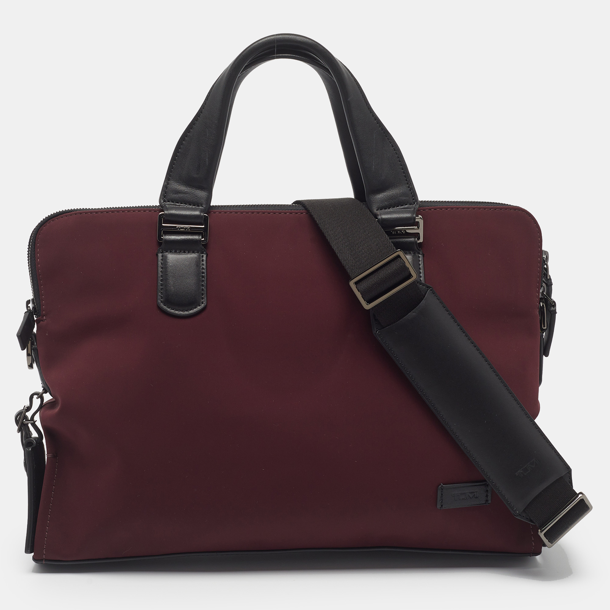 

TUMI Harrison Seneca Slim Burgundy/Black Leather and Nylon Briefcase