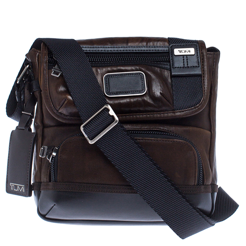 TUMI Brown/Black Leather Alpha Bravo Barstow Messenger Bag