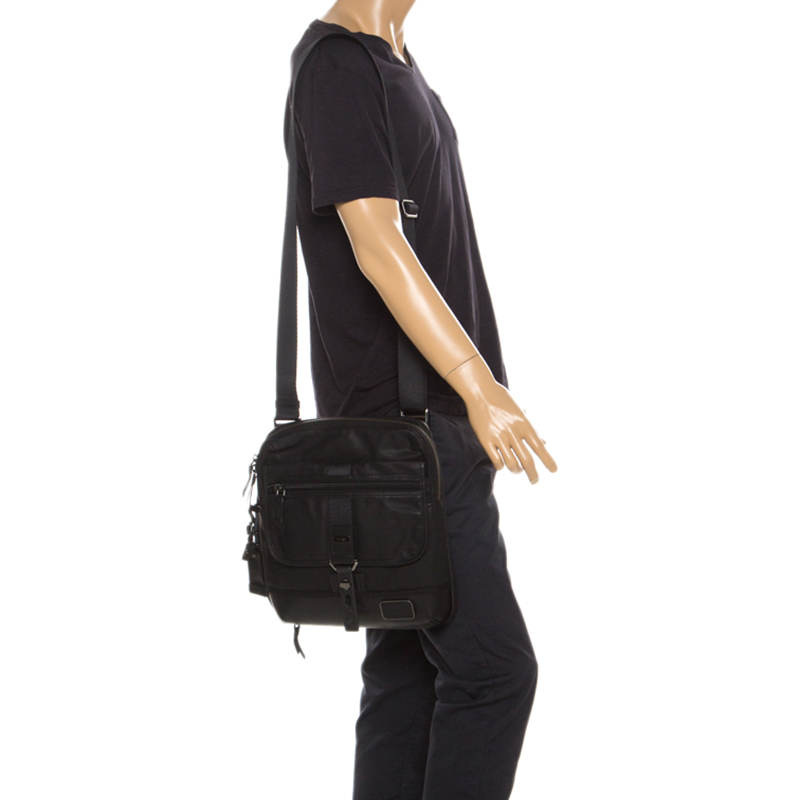 

Tumi Black Coated Canvas and Leather Annapolis Zip Flap Messenger Bag
