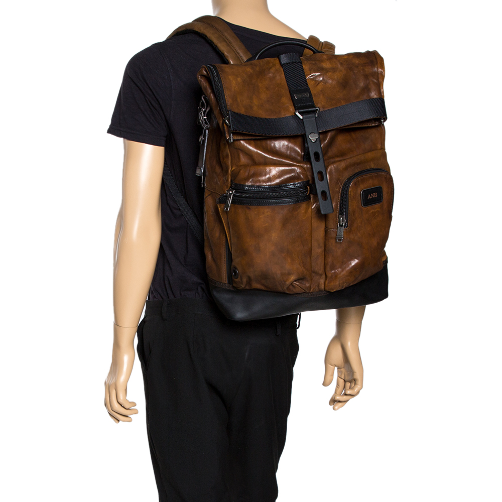 

TUMI Brown/Black Leather London Roll Top Backpack
