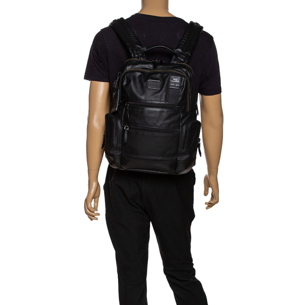 

Tumi Black Coated Canvas and Leather Alpha 3 Brief Pack Backpack