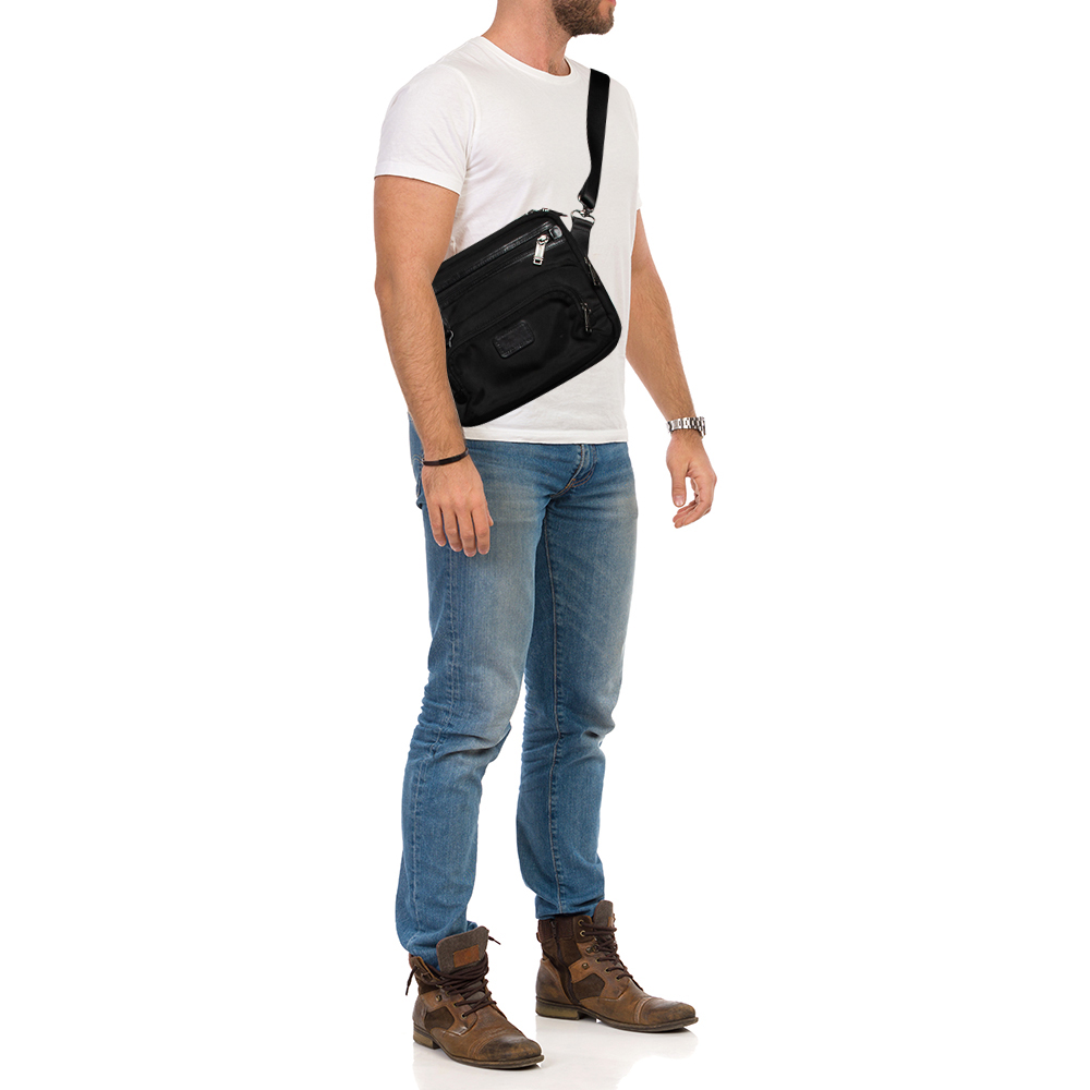 

TUMI Black Nylon iPad Case Messenger Bag