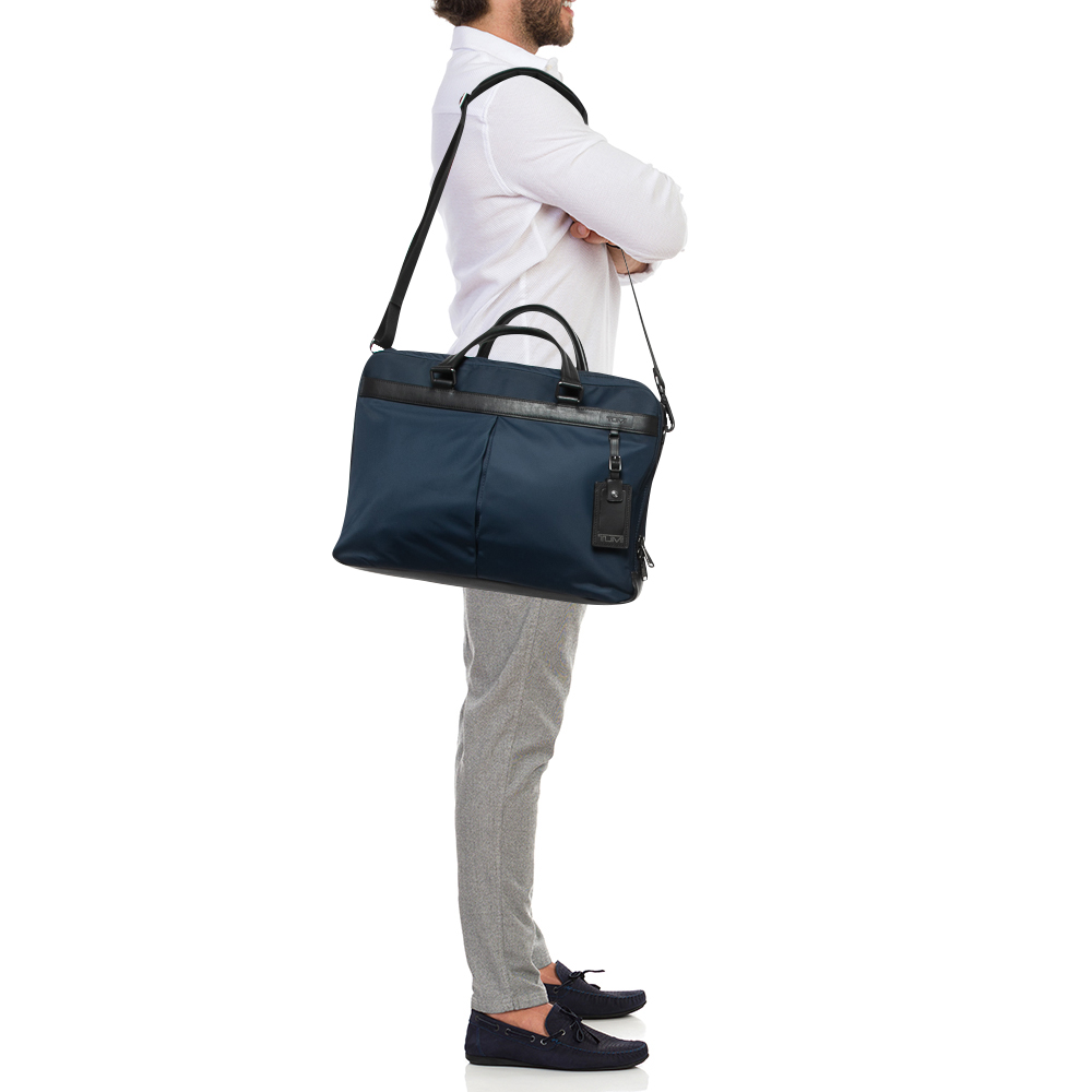 

Tumi Navy Blue/Black Nylon and Leather Berwick Double Zip Briefcase Bag