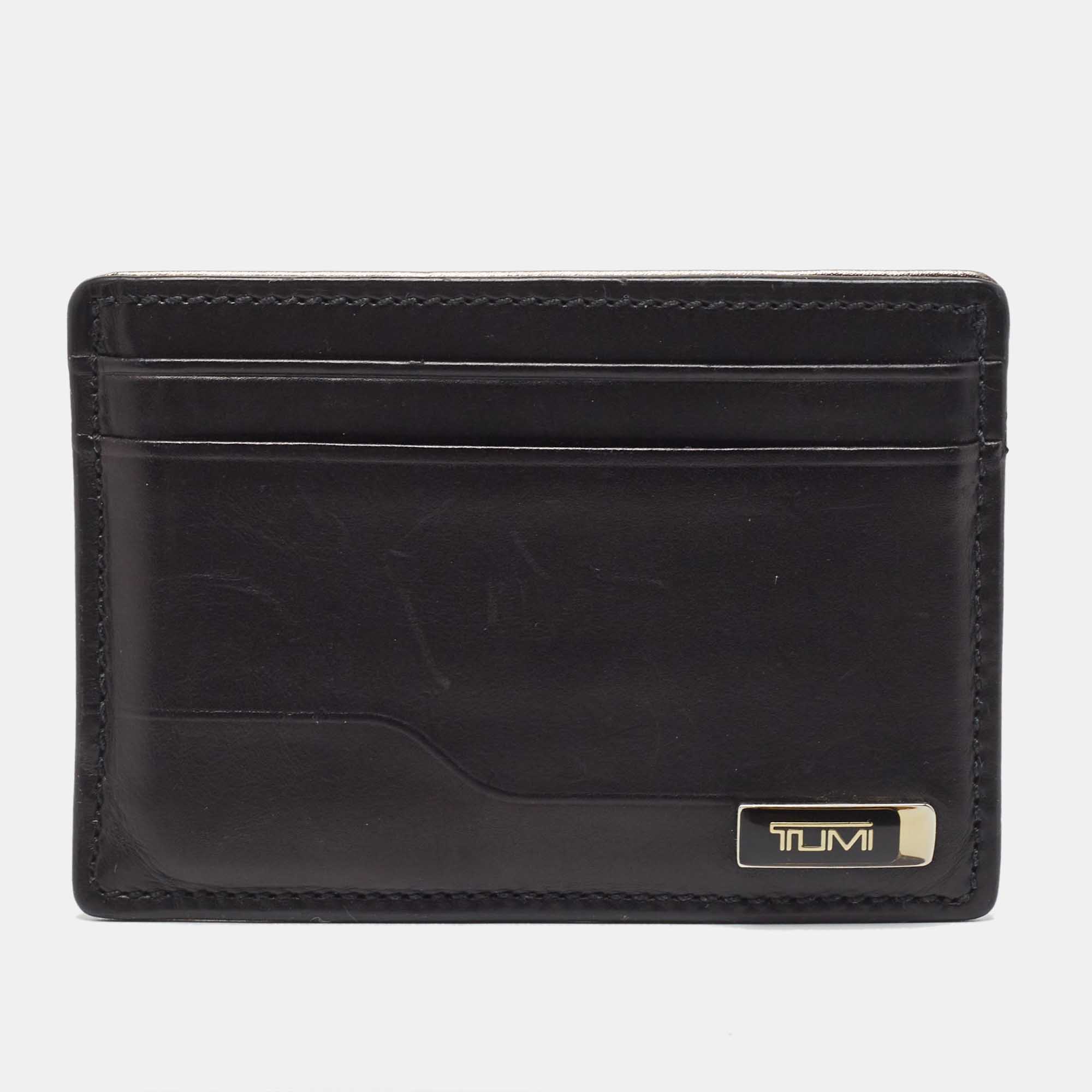 Pre-owned Tumi Black Leather Logo Card Holder