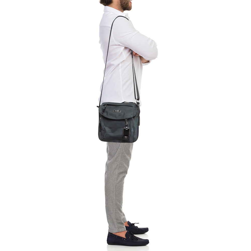 

TUMI Grey/Black Nylon and Leather Messenger Bag