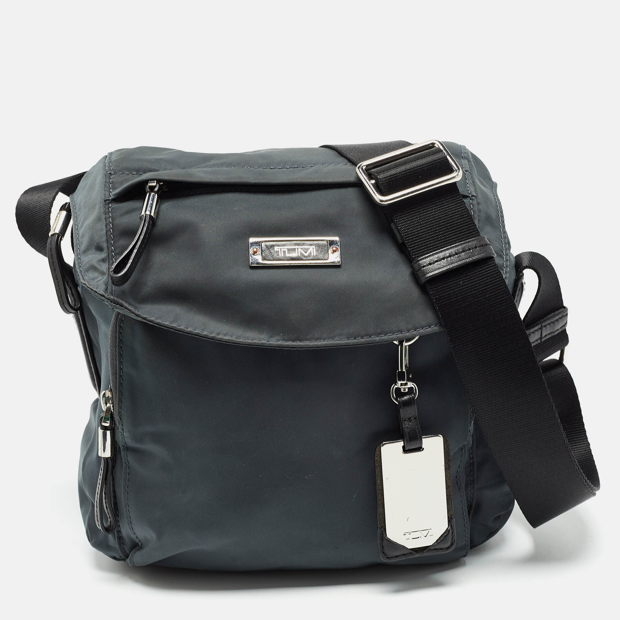 Pre Owned TUMI Grey/Black Nylon and Leather Messenger Bag