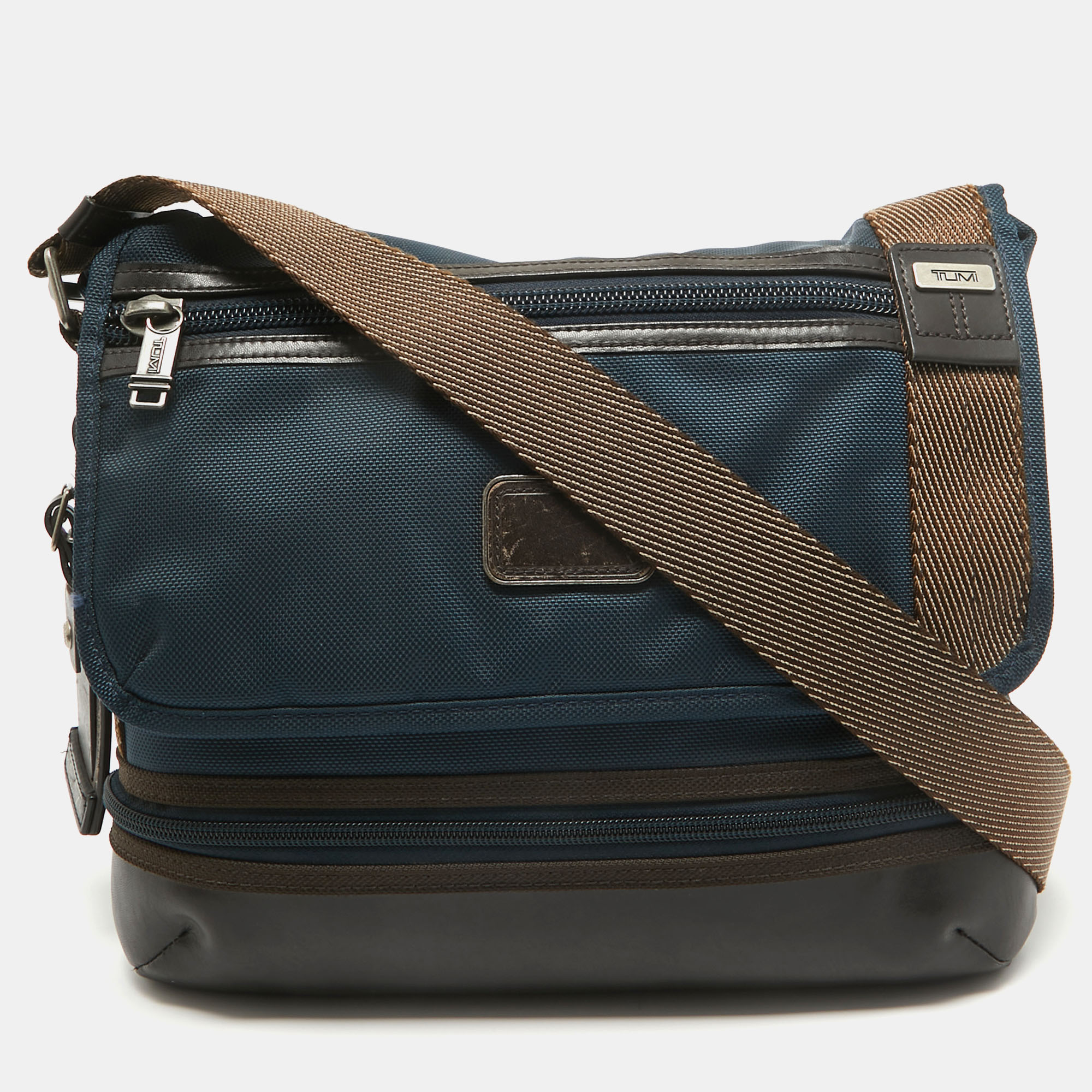

TUMI Blue/Brown Nylon and Leather Glenview Expandable Messenger Bag