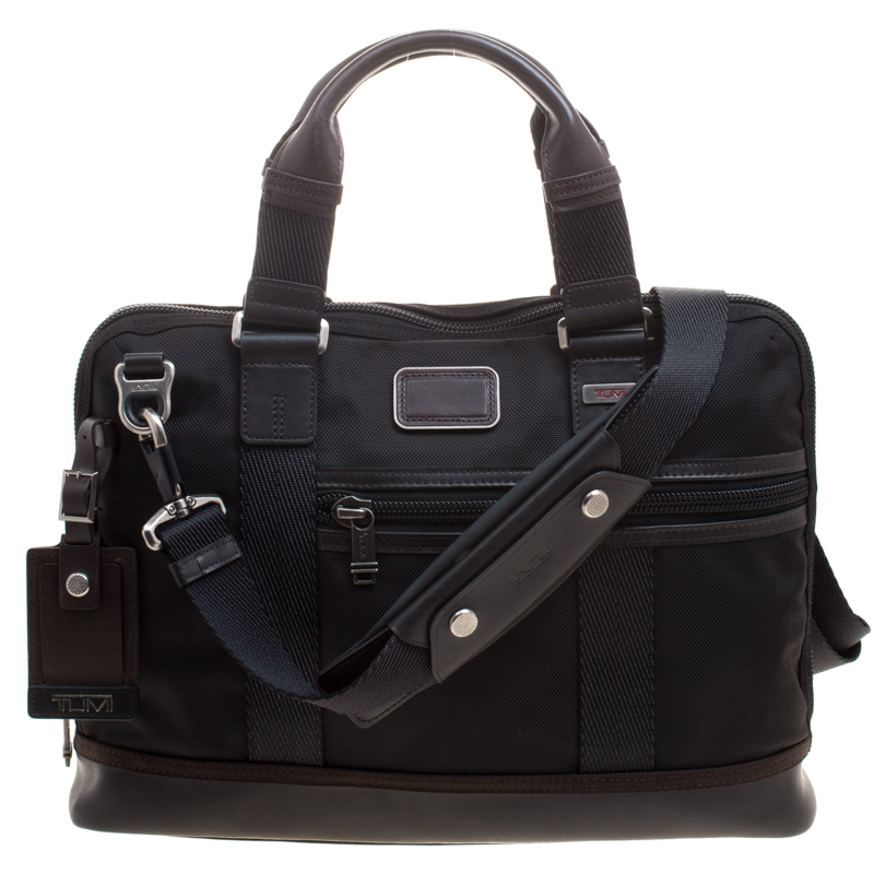 Tumi Black Canvas and Leather Alpha Bravo Earle Compact Brief