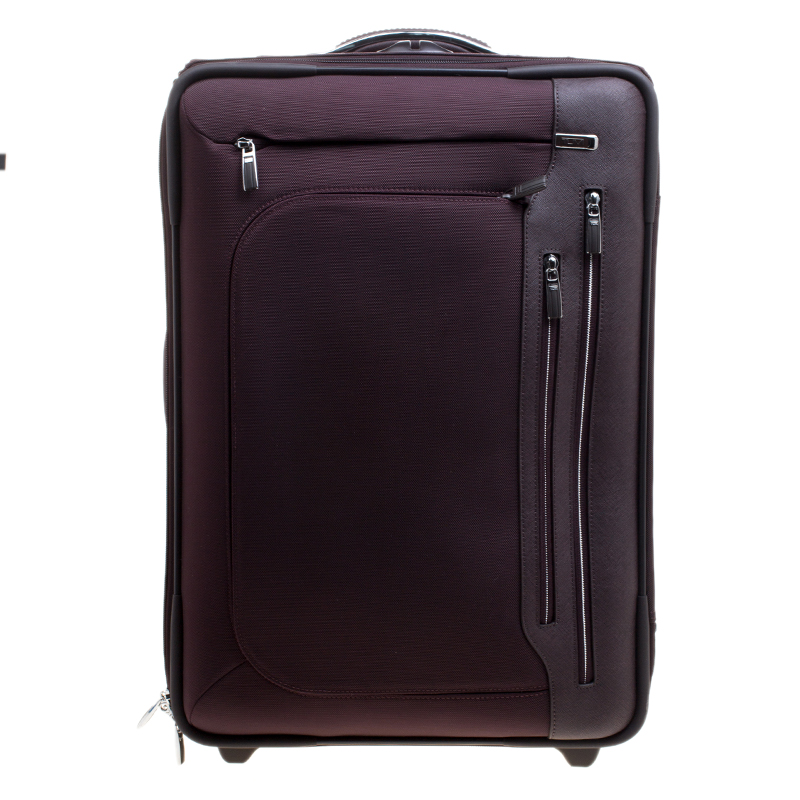 Pre Owned Tumi Burgundy Nylon Arrive De Gaulle International 2 Wheeld Carry-On Luggage