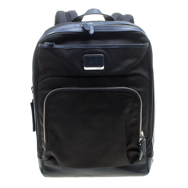 tumi blue leather backpack