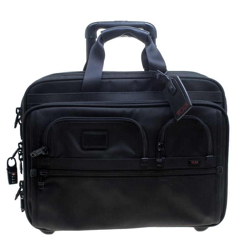 TUMI Black Nylon Two Wheel Alpha Brief with Laptop Case 