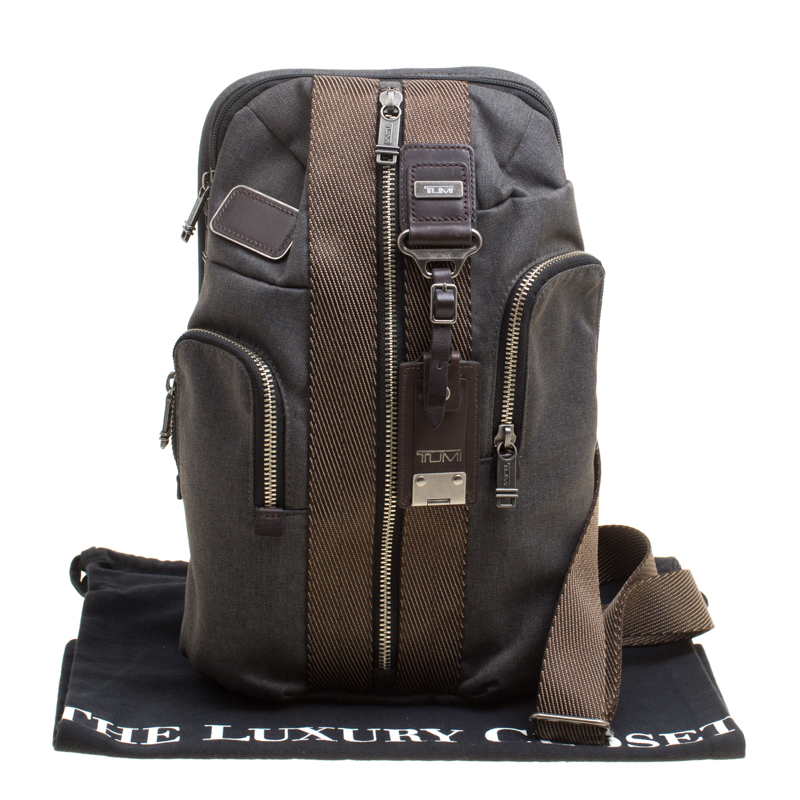 Tumi Grey/Brown Fabric and Leather Alpha Bravo Monterey Sling Bag TUMI ...
