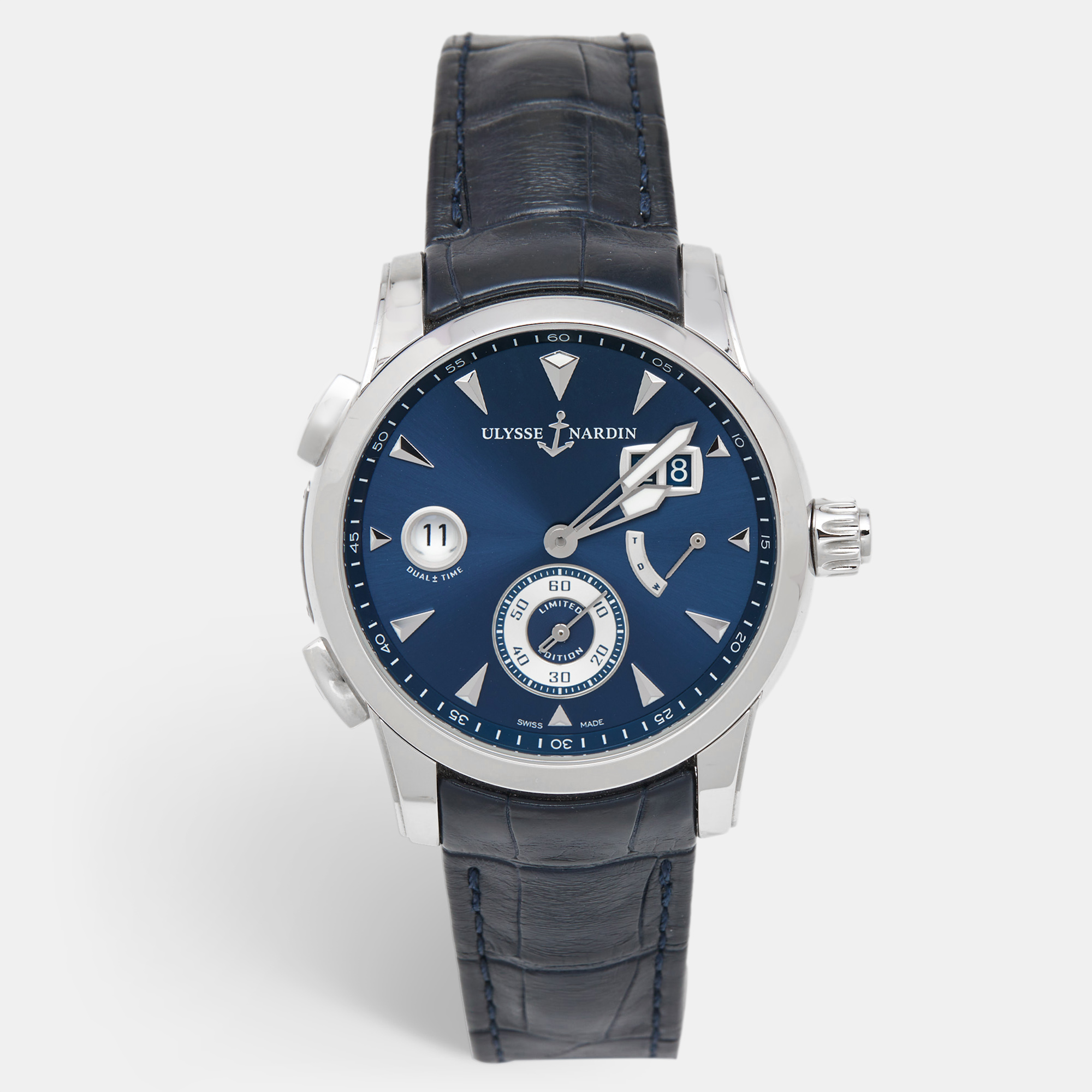 

Ulysse Nardin Blue Stainless Steel Alligator Leather Dual Time Manufacture-Monaco Limited Edition