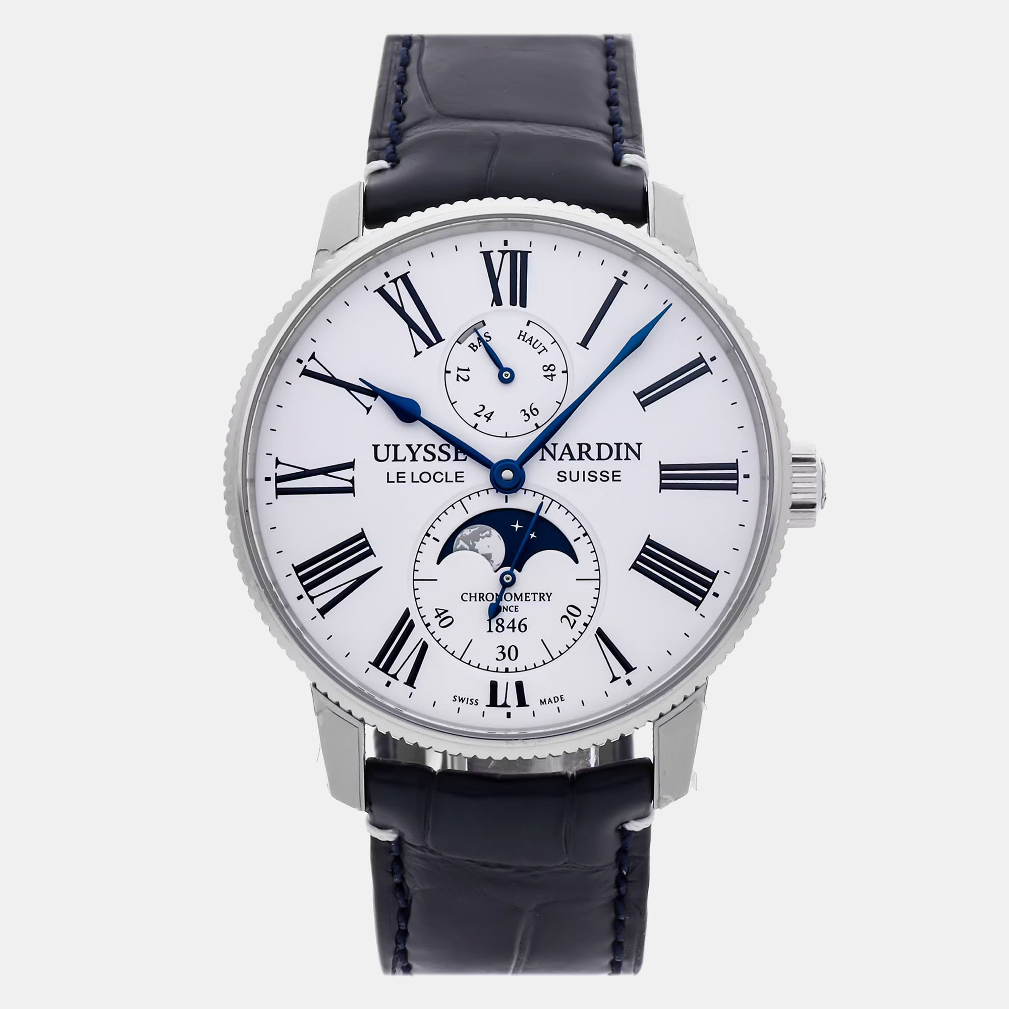 

Pre-Owned Ulysse Nardin Marine Torpilleur Moonphase 1193-310LE-0A-175/1A, White