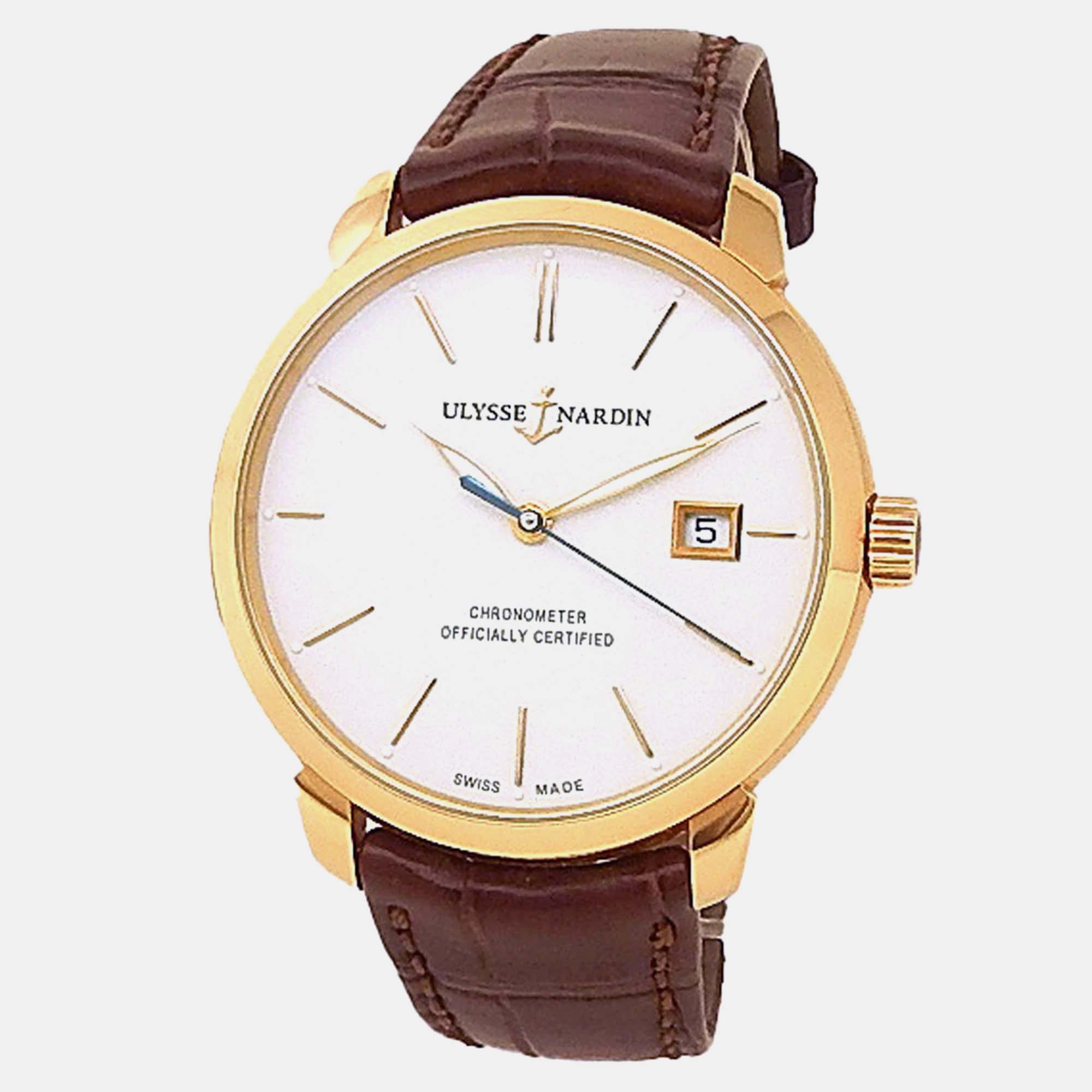 

Ulysse Nardin Classico 8156-111-2/91 Automatic Silver Dial 18k Rose Gold Men's Wristwatch