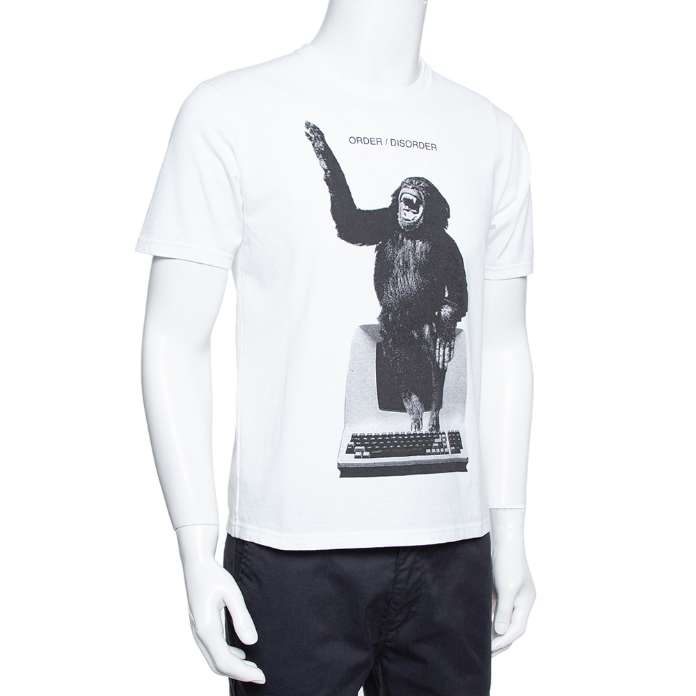 

Undercover White Chimp Print Cotton Crew Neck T-Shirt