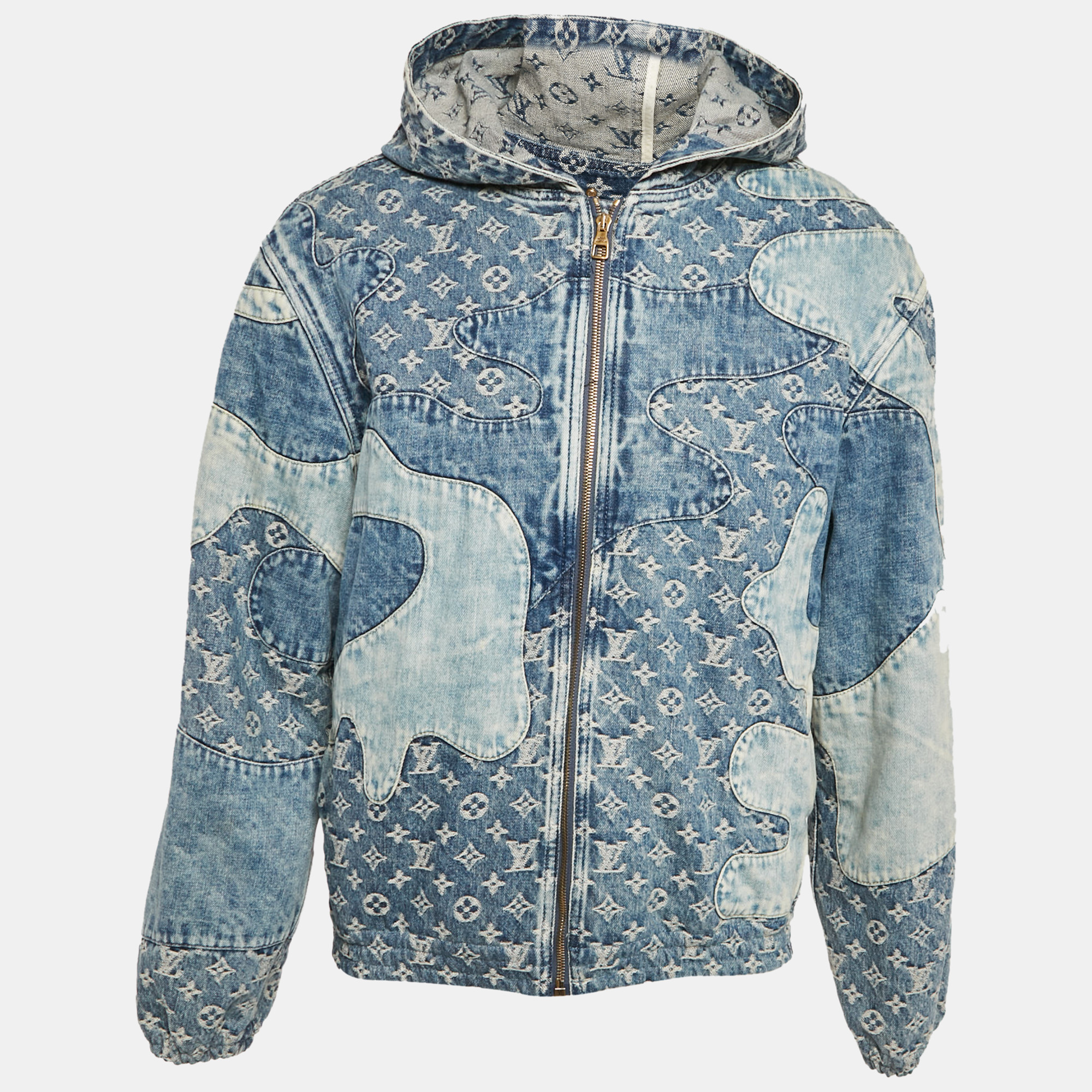 

Louis Vuitton Blue Monogram Patchwork Denim Hooded Jacket M