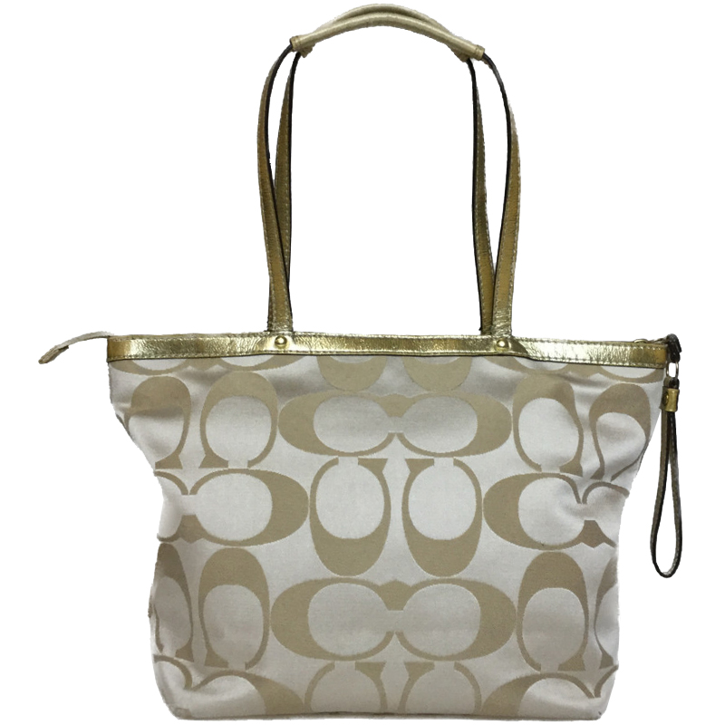 

Coach Gold/Beige Signature Satin Tote Bag
