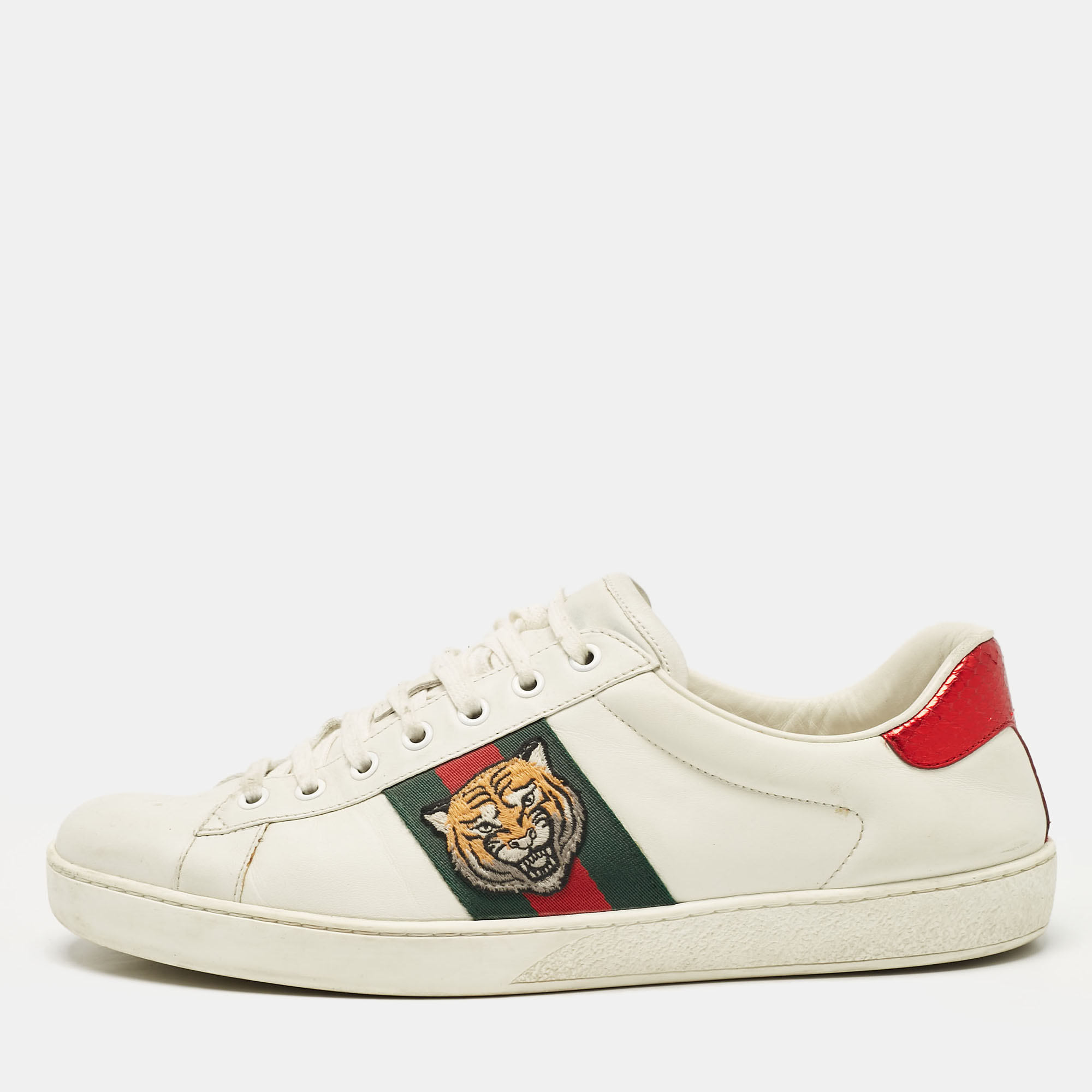 

Gucci White Leather Ace Embroidered Tiger Low Top Sneakers Size 44