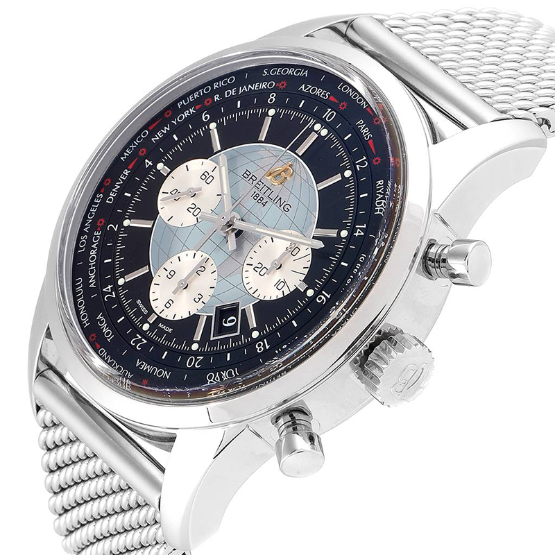 

Breitling Blue Stainless Steel Transocean Chronograph AB0510 Men's Wristwatch