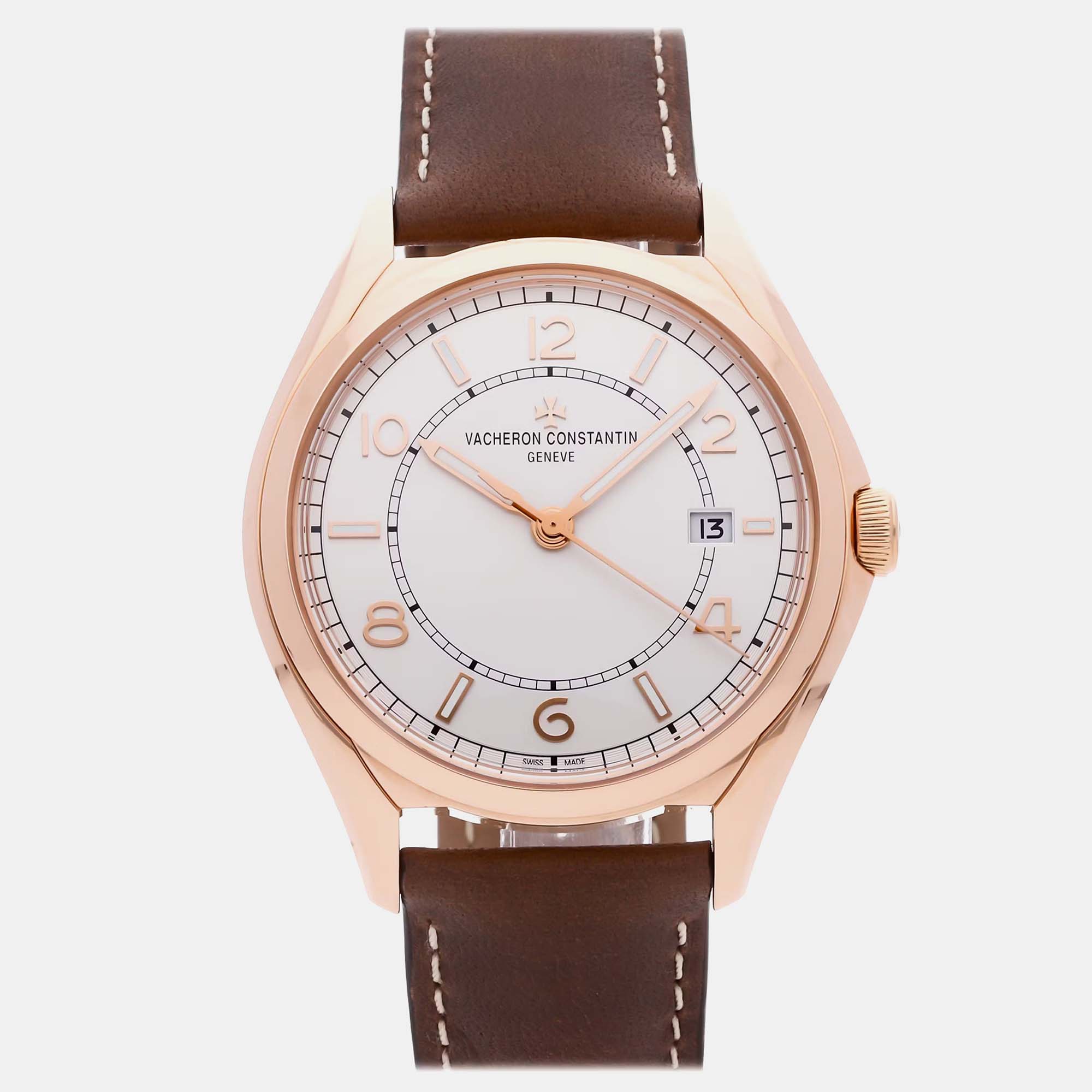 Pre-owned Vacheron Constantin Fiftysix 4600e/000r-b441 Automatic Silver 18k Rose Gold Men's Wristwat