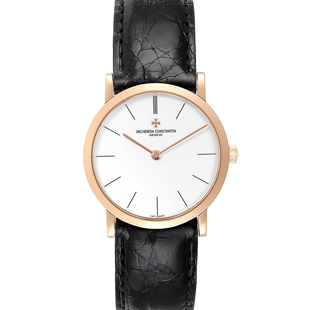 Pre-owned Vacheron Constantin White 18k Rose Gold And Leather Patrimony ...