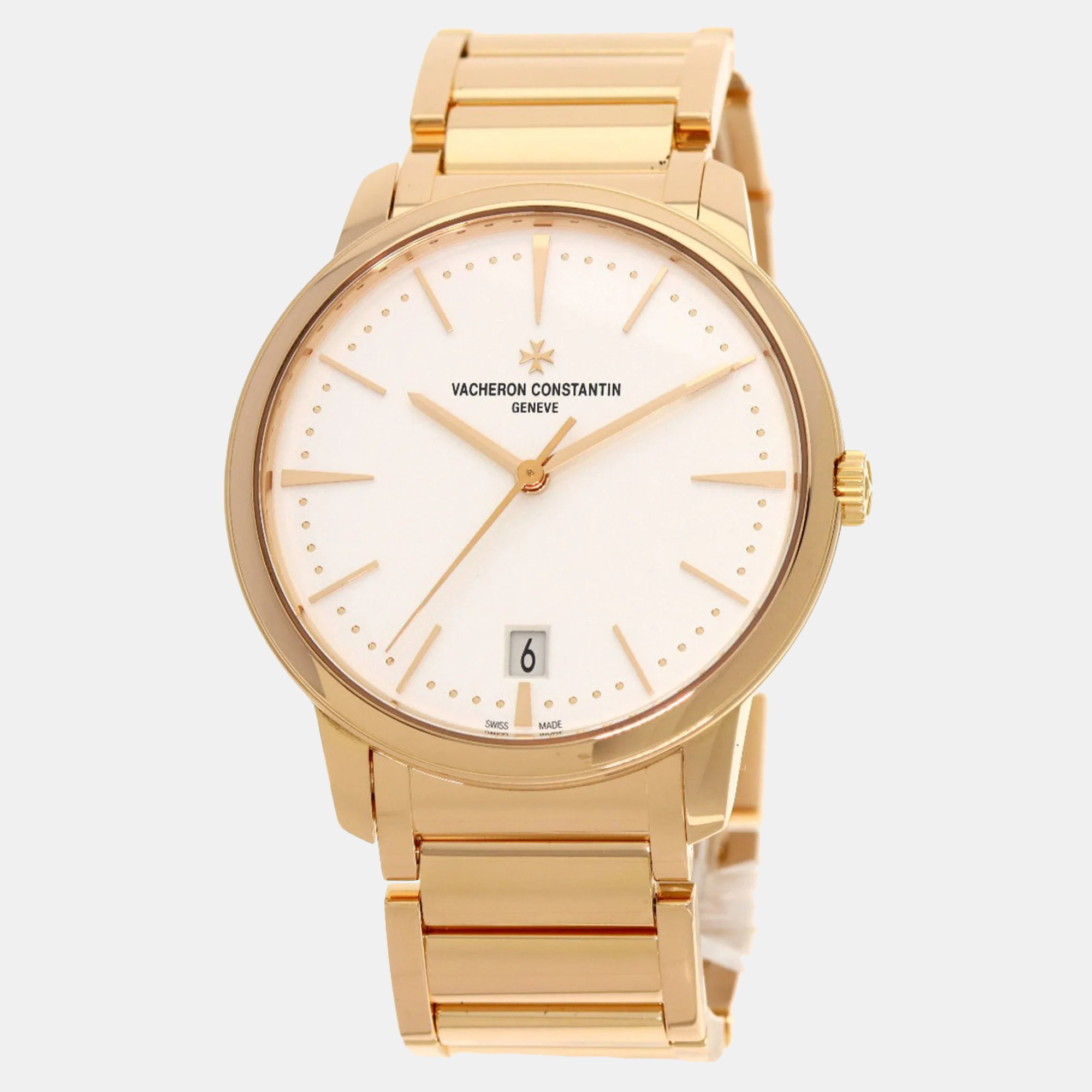 Pre-owned Vacheron Constantin White 18k Rose Gold Patrimony 4100u/110r-b180 Automatic Men's Wristwatch 36 Mm