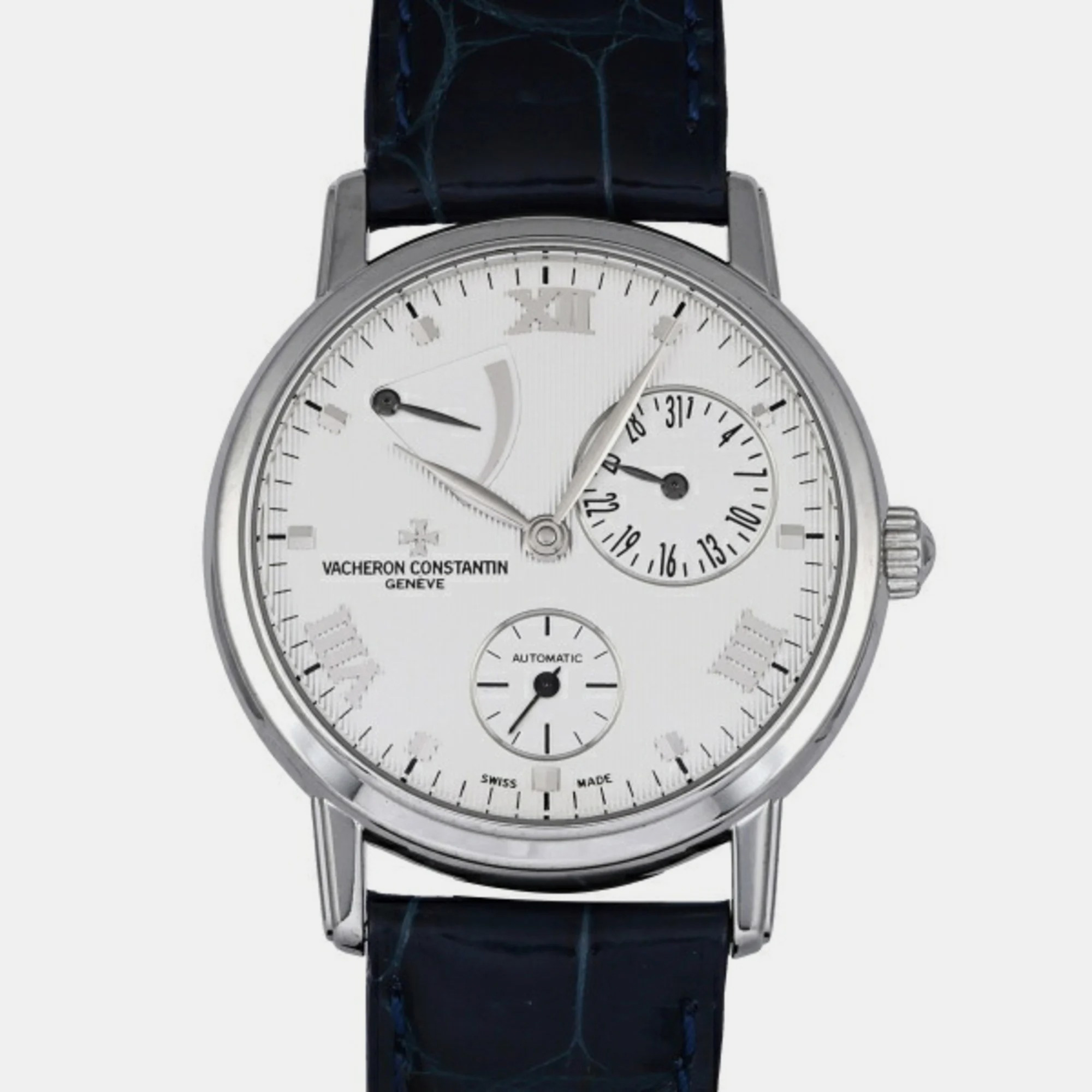 Pre-owned Vacheron Constantin Silver 18k White Gold Patrimony 47200/000g Automatic Men's Wristwatch 35 Mm