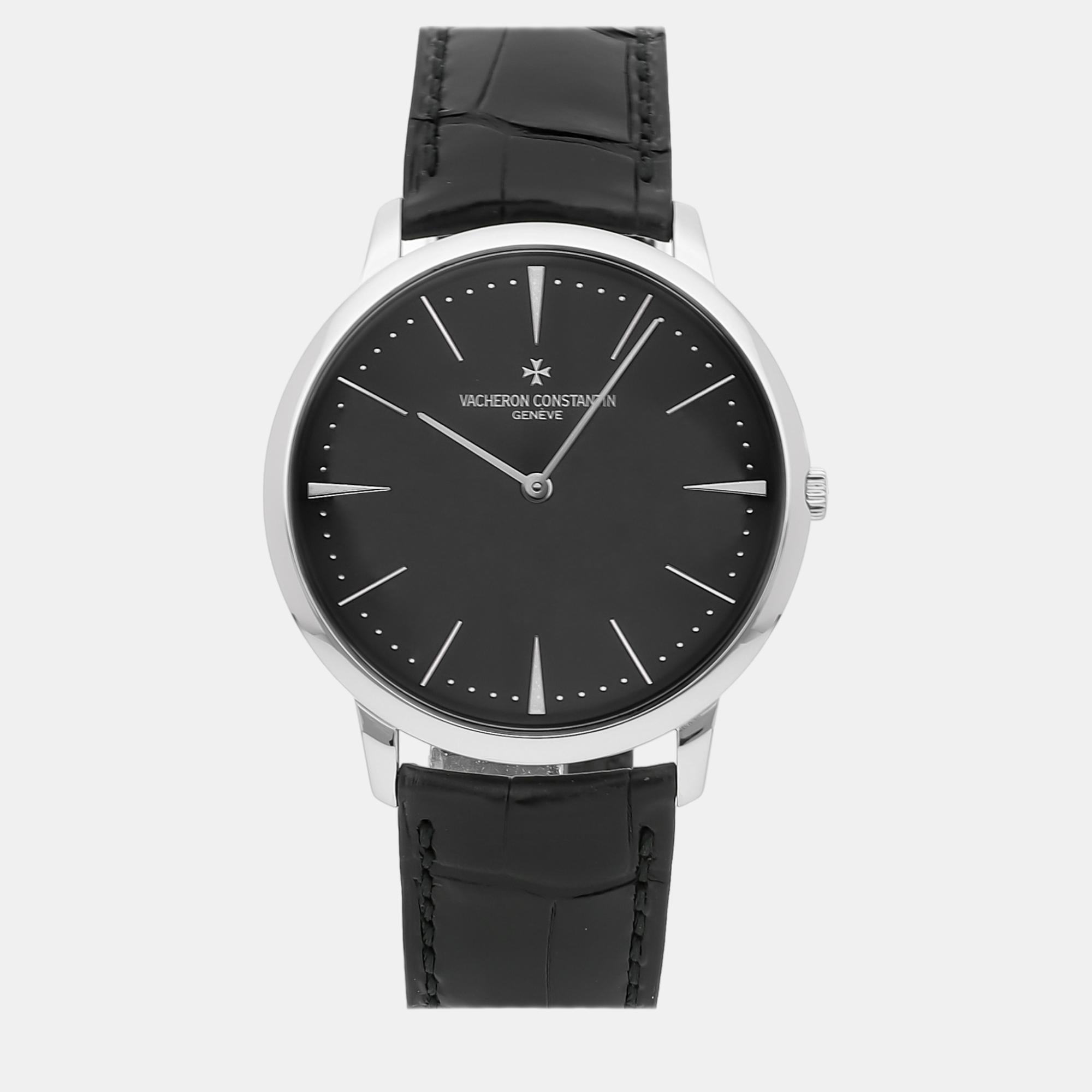 Pre-owned Vacheron Constantin Black 18k White Gold Patrimony Manual Winding Men's Wristwatch 40 Mm