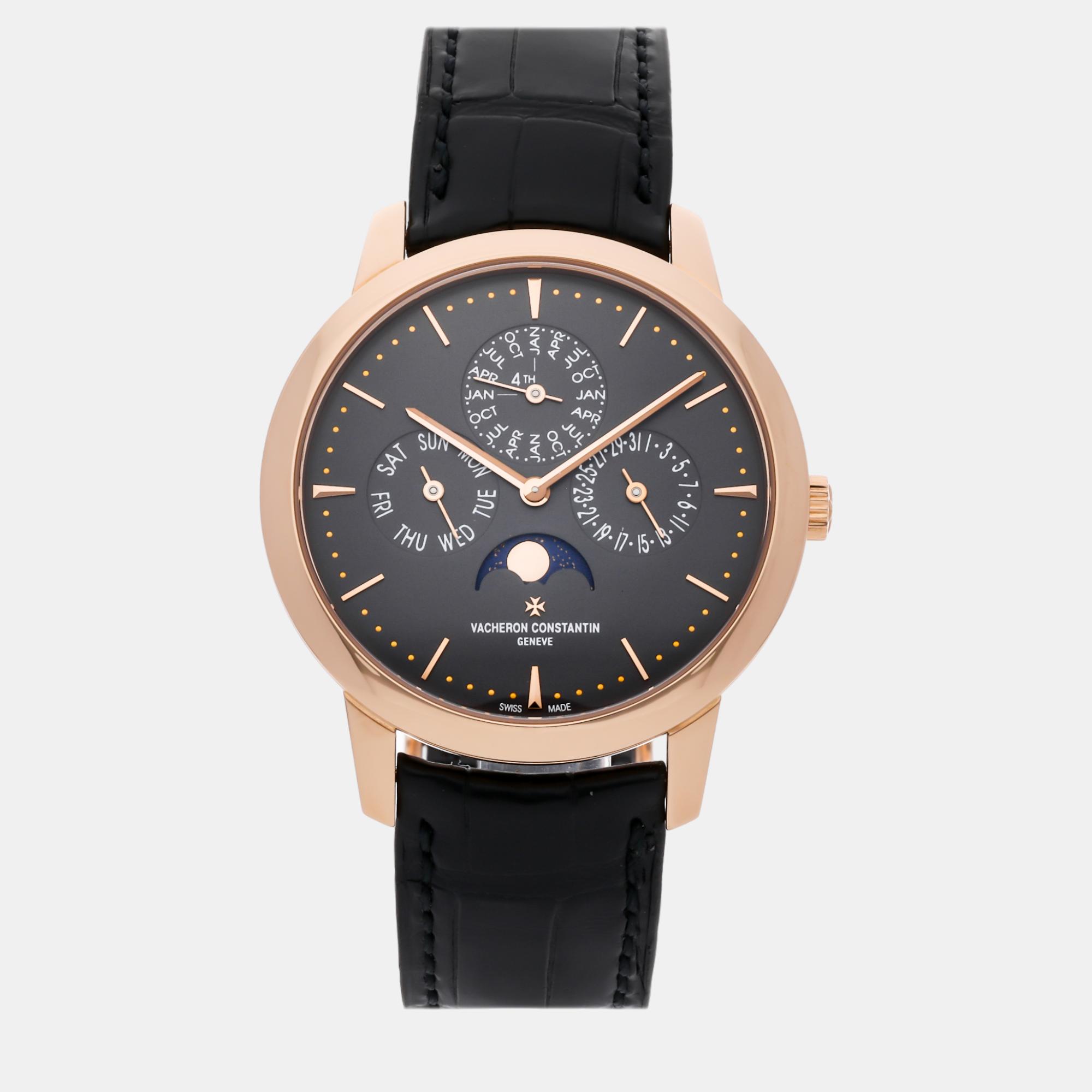 Pre-owned Vacheron Constantin Black 18k Rose Gold Patrimony Automatic Men's Wristwatch 41 Mm
