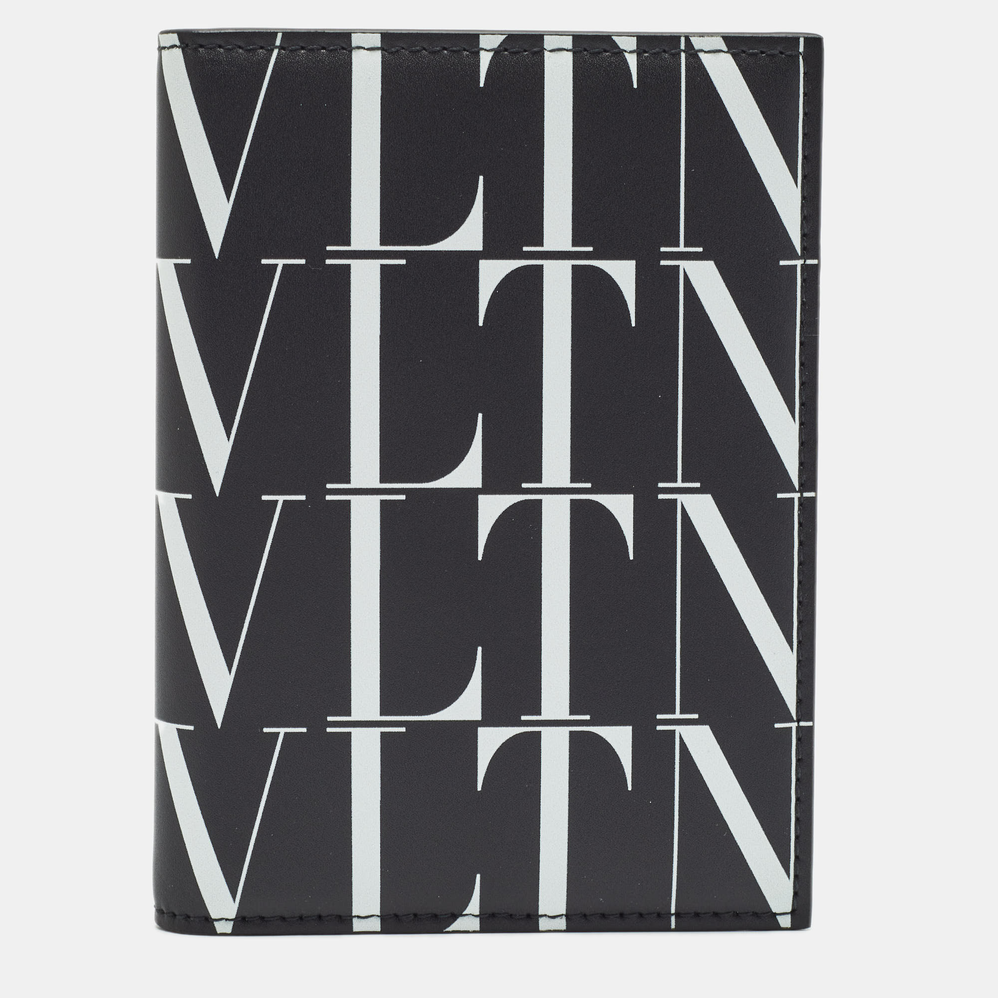 

Valentino Black/White Leather VLTN Times Passport Holder