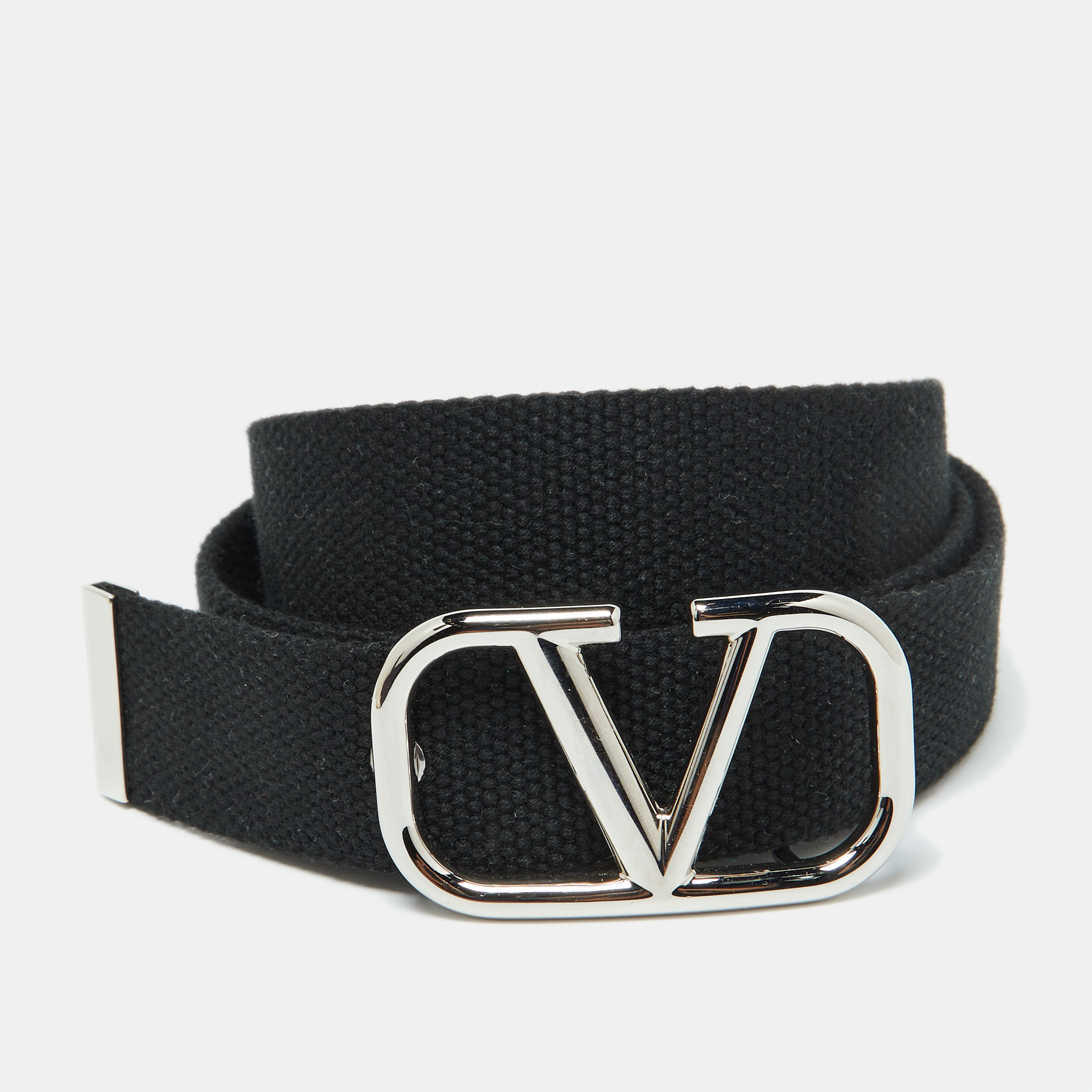 

Valentino Black Canvas VLogo Belt