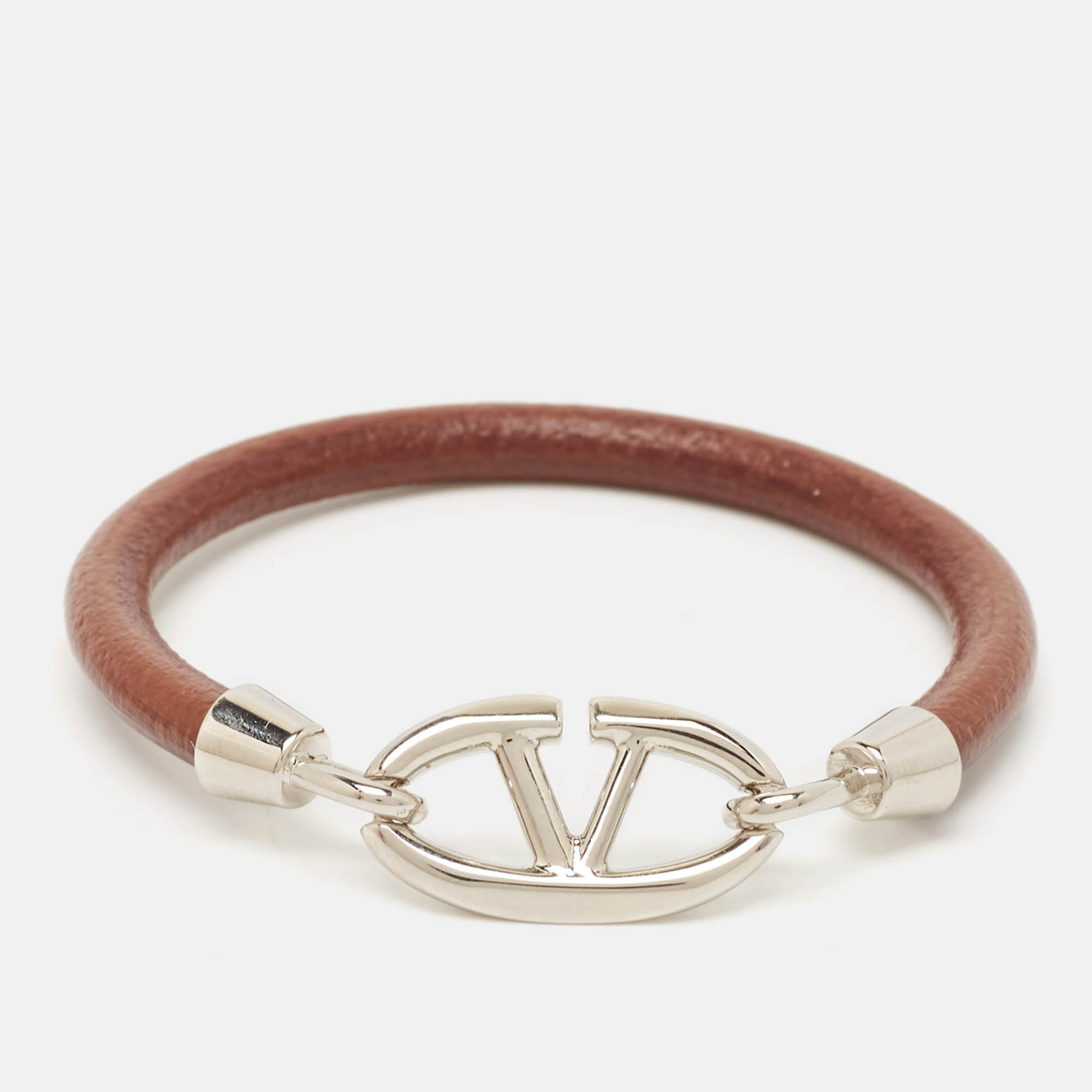 

Valentino VLogo Bold Edition Leather Silver Tone Bracelet