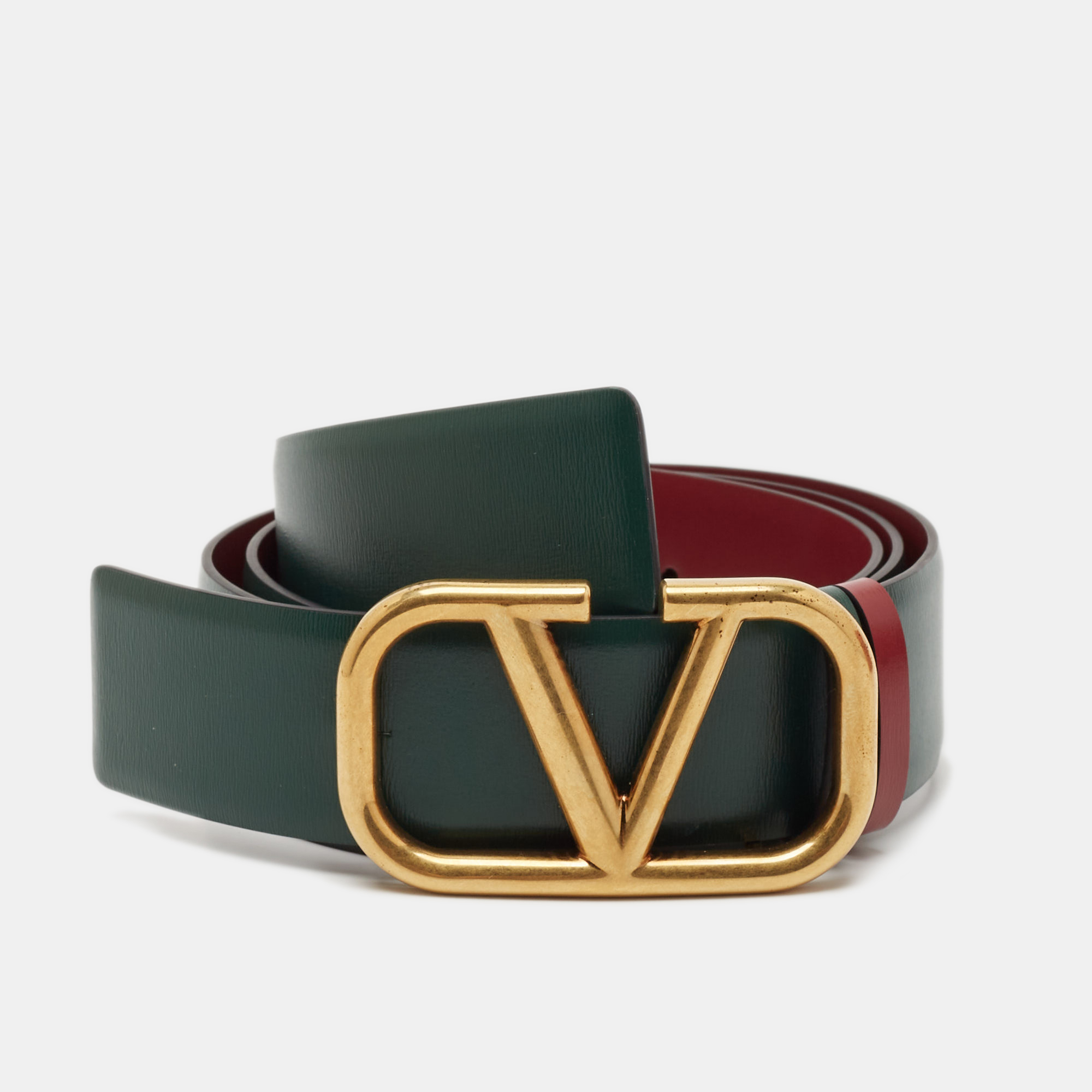 

Valentino Green/Red Leather VLogo Reversible Belt