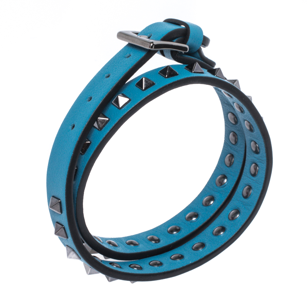

Valentino Blue Leather Double Wrap Rockstud Bracelet