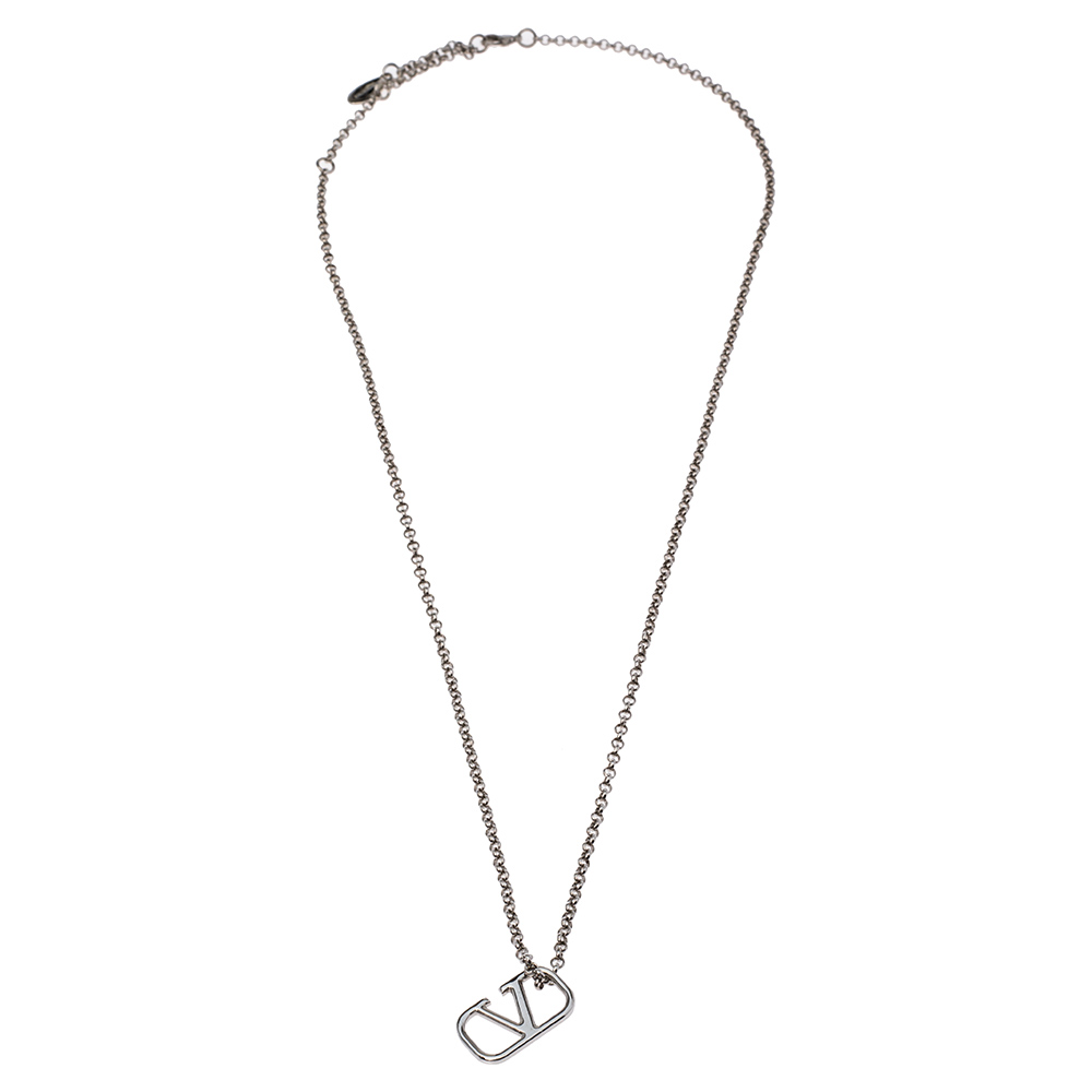 

Valentino Palladium Finish VLOGO Pendant Necklace, Silver