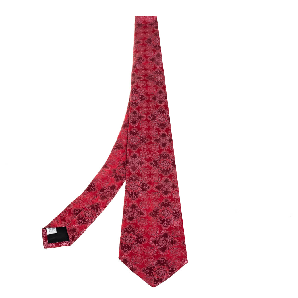 Pre-owned Valentino Garavani Red Floral Jacquard Silk Tie