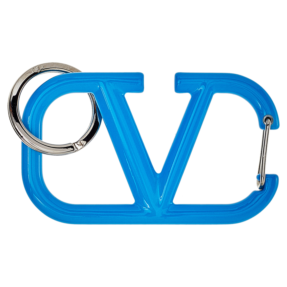 

Valentino Blue Lacquered Metal VLogo Keychain