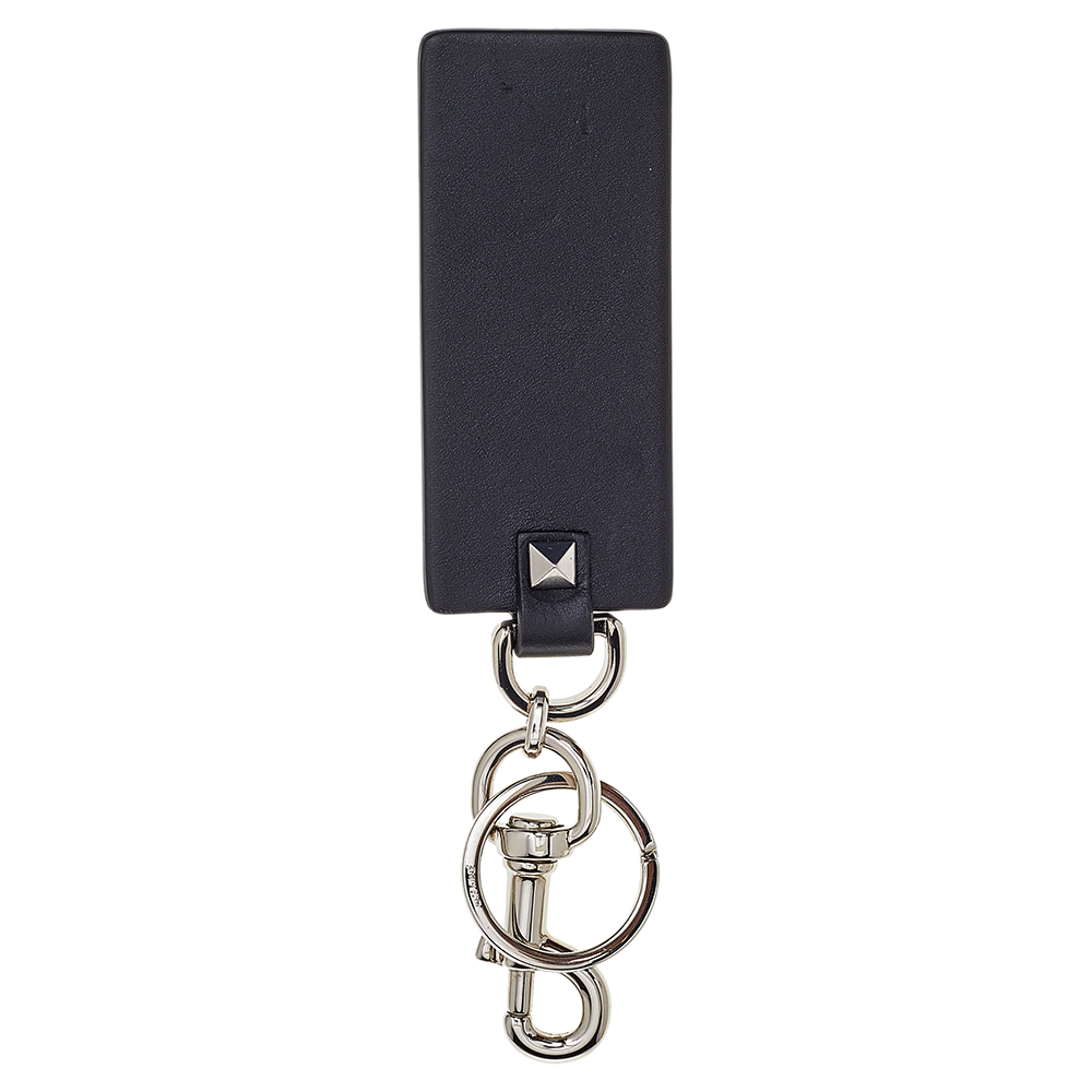 

Valentino Black Rockstud VLTN Print Leather Silver Tone Keychain