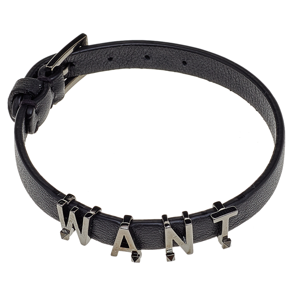 

Valentino Black Leather Lovers Language Charm Bracelet