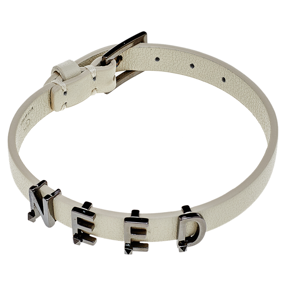 

Valentino White Lovers Language Charm Leather Bracelet