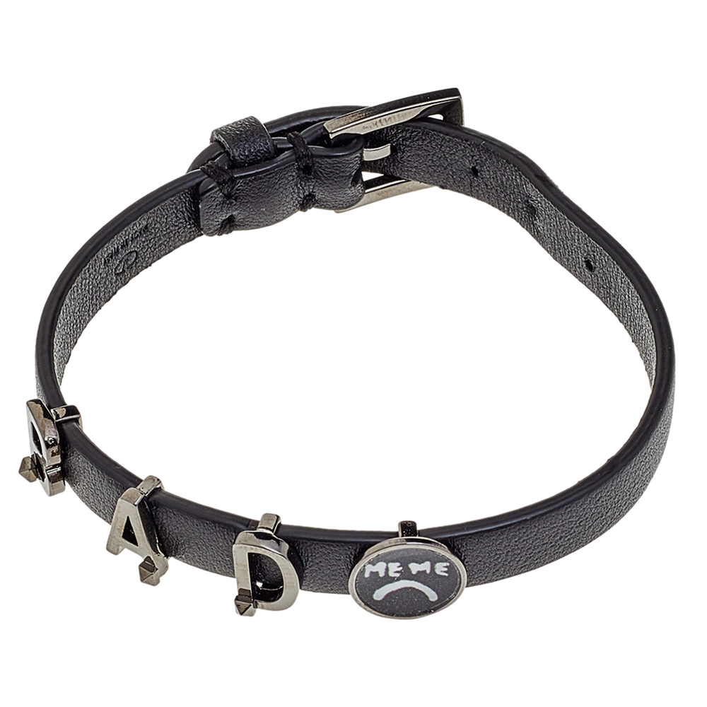 

Valentino Black Leather Lovers Language Charm Bracelet