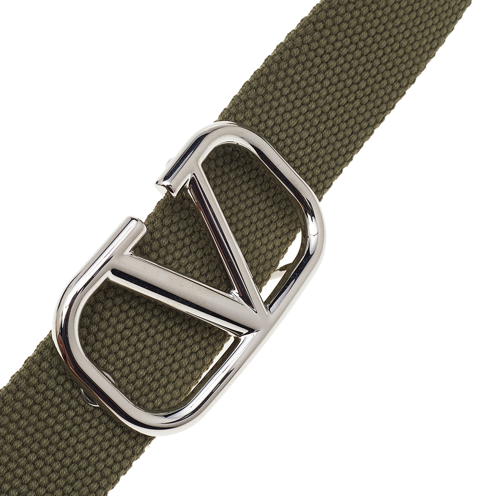 

Valentino Army Green Canvas VLogo Buckle Belt