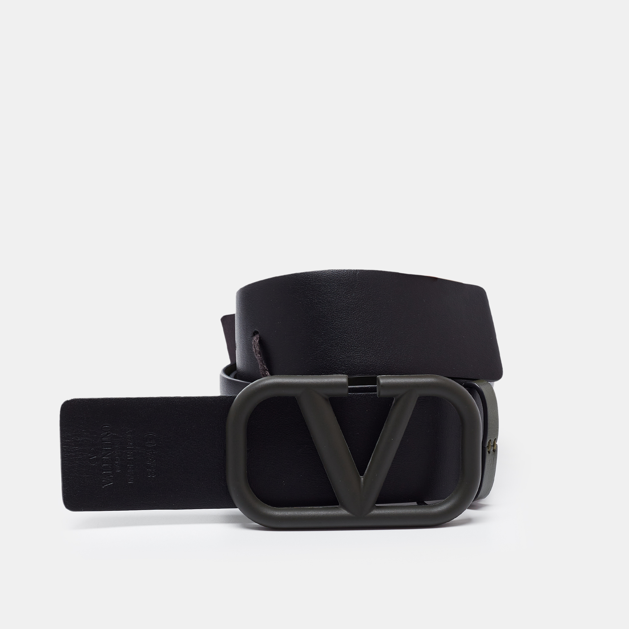 

Valentino Olive Green/Black Leather VLogo Belt