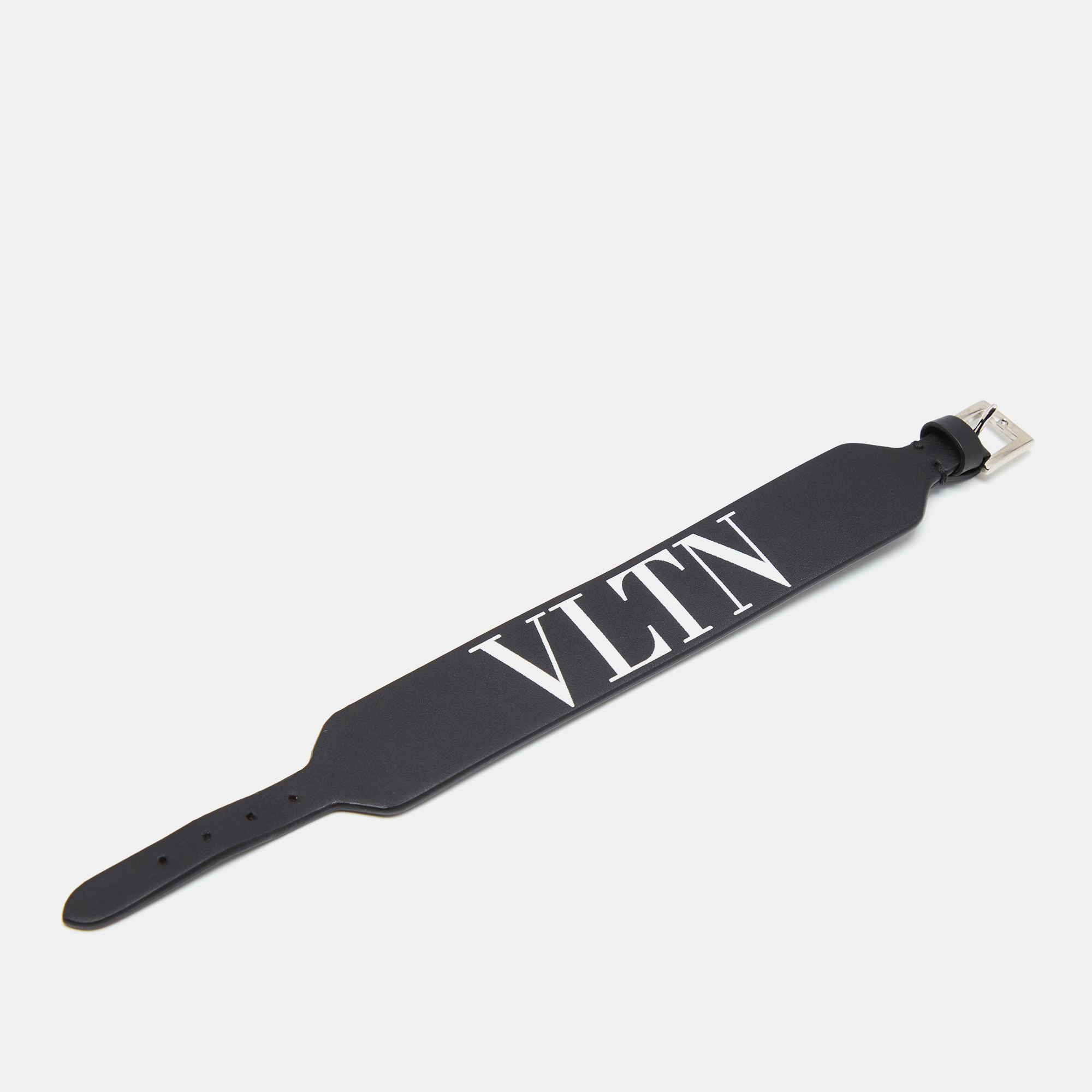 

Valentino VLTN Black Leather SIlver Tone Bracelet